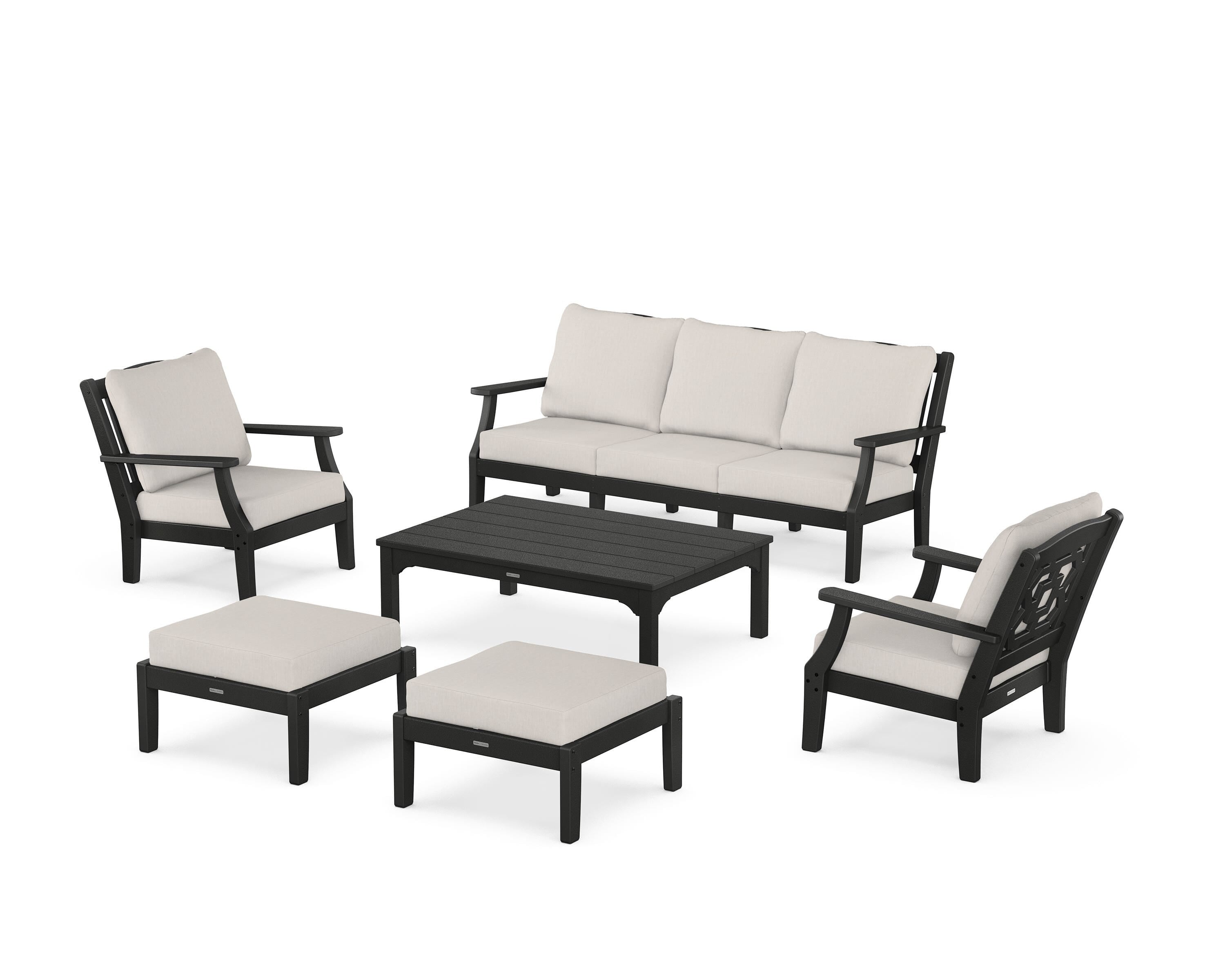 Martha Stewart by POLYWOOD Chinoiserie 6-Piece Lounge Sofa Set in Black / Cast Ash