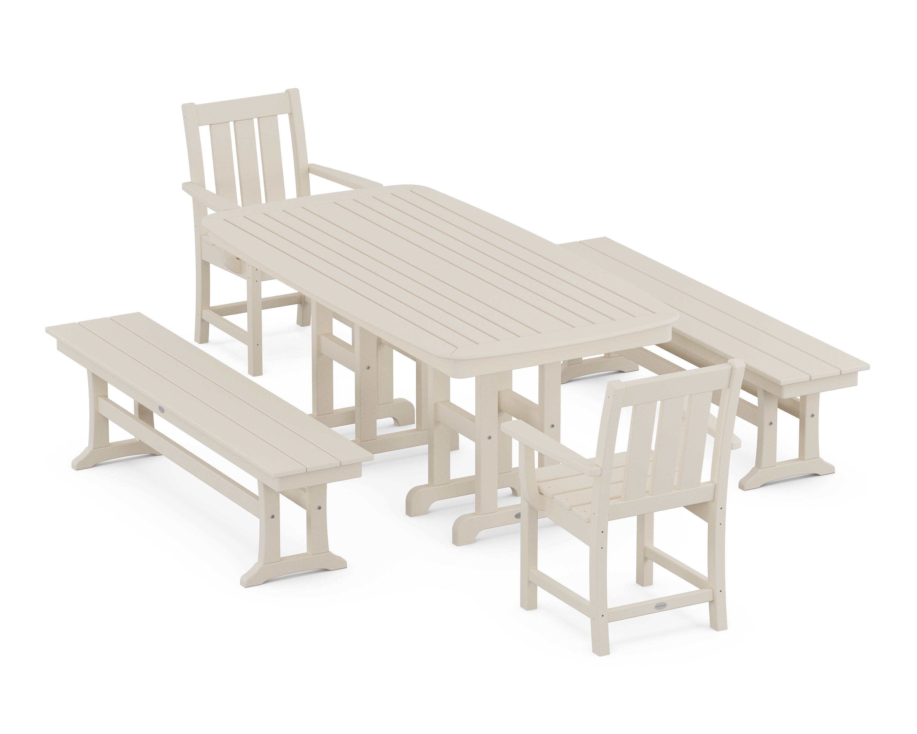POLYWOOD Oxford 5-Piece Dining Set with Benches in Sand