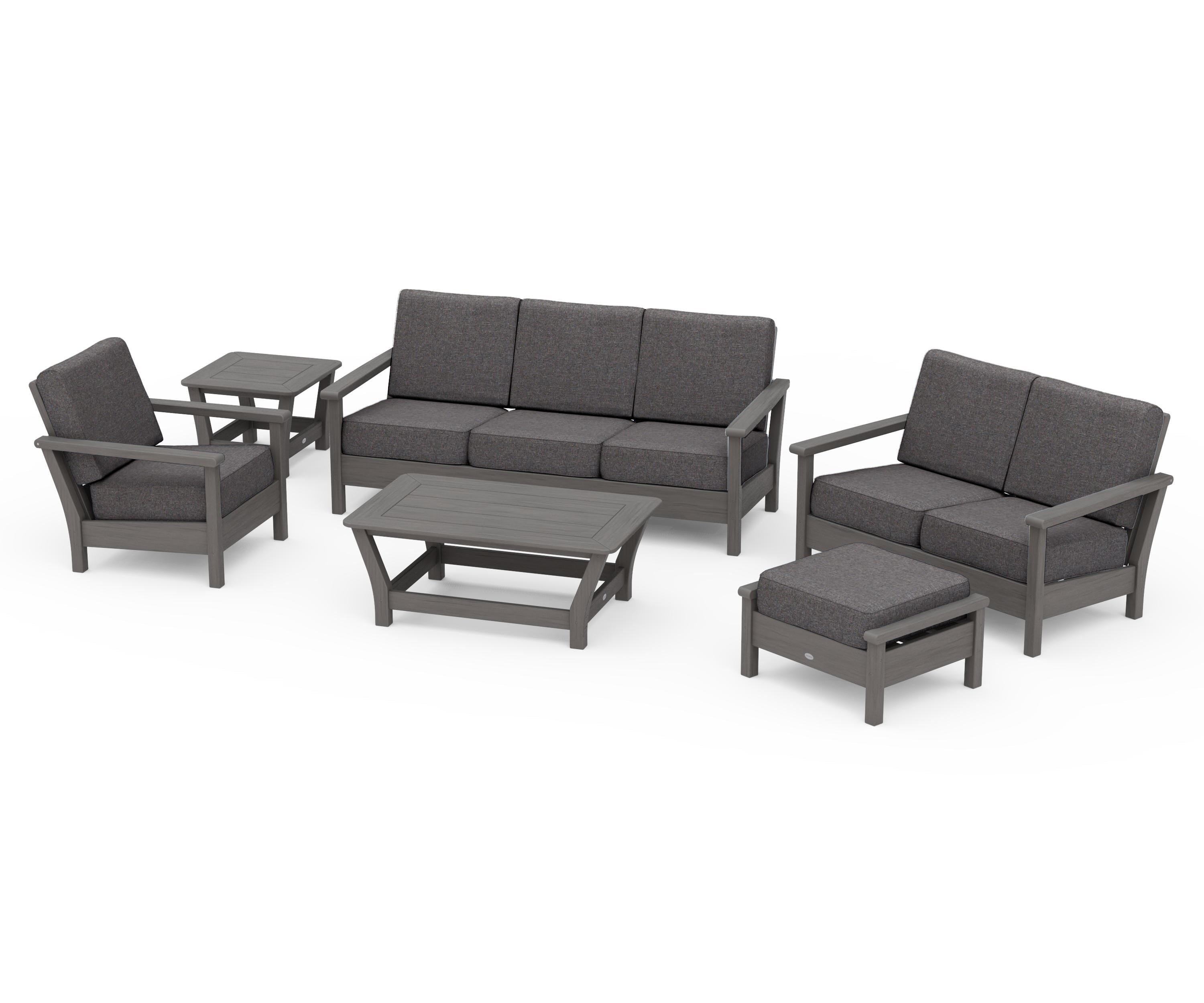 POLYWOOD Harbour 6-Piece Outdoor Living Set in Driftwood / Ash Charcoal