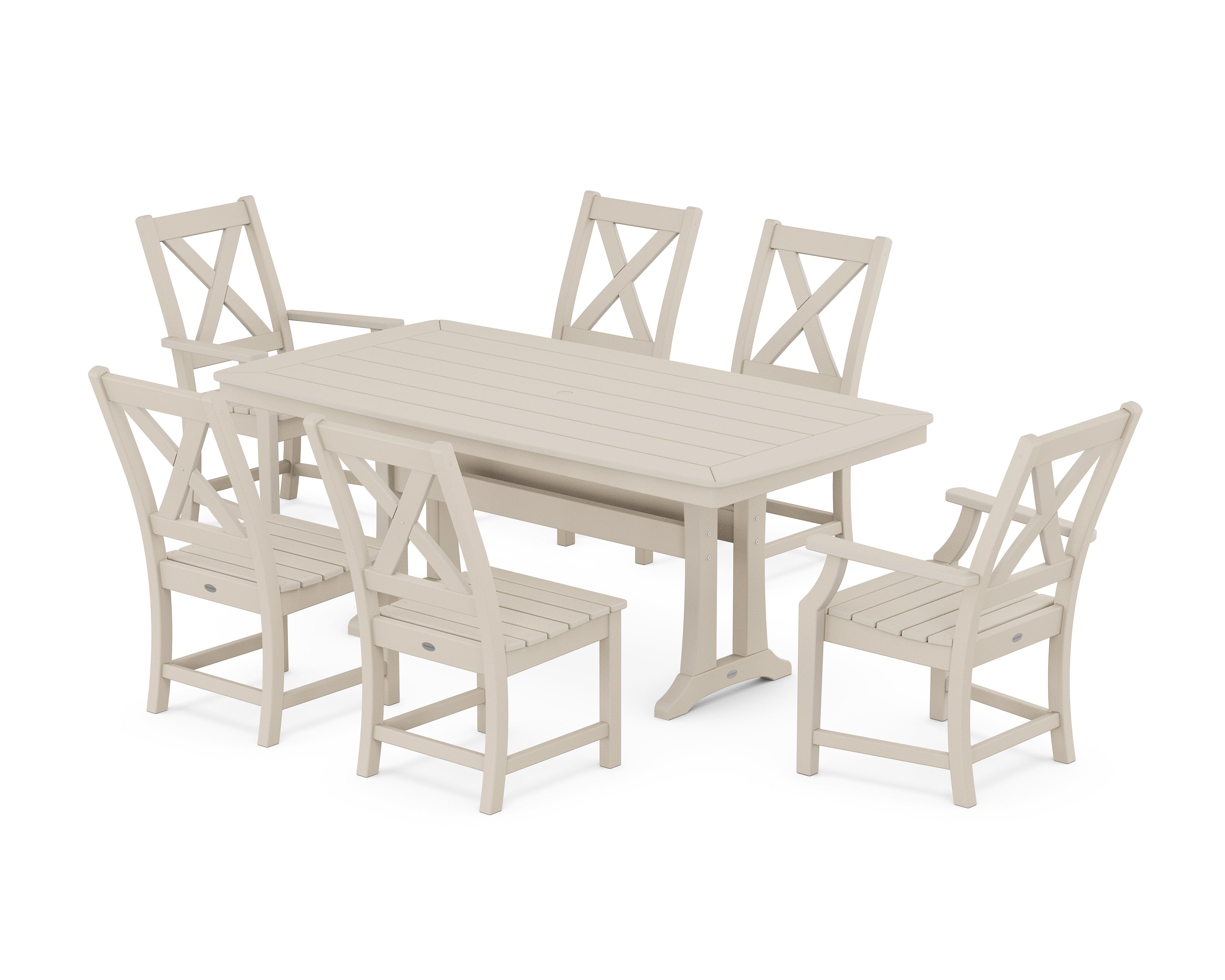 POLYWOOD Braxton 7-Piece Dining Set with Trestle Legs in Sand