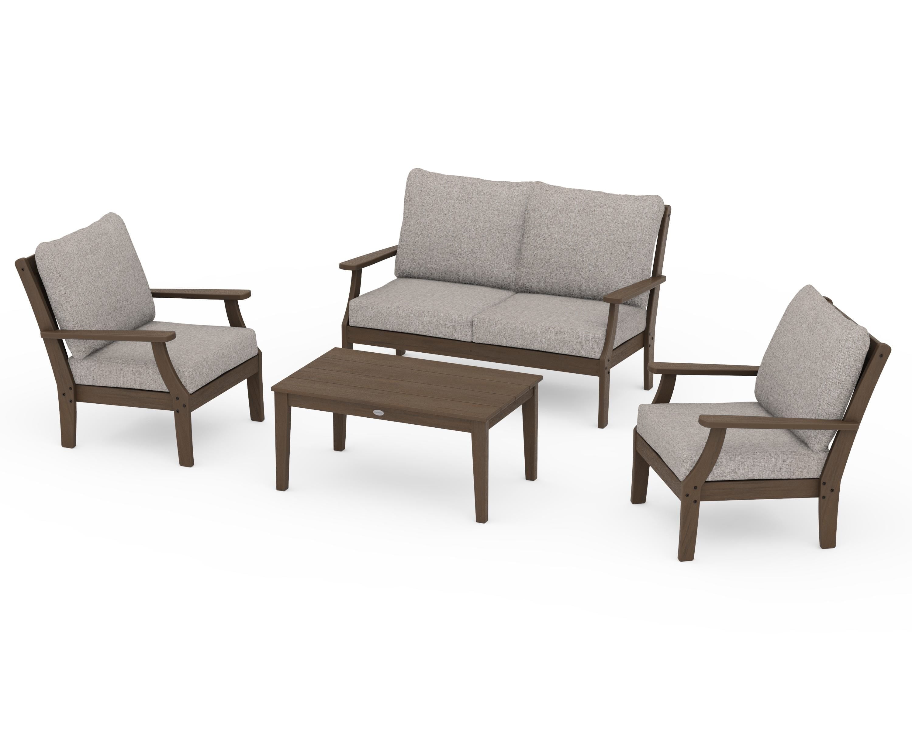 POLYWOOD Braxton 4-Piece Deep Seating Chair Set in Kona / Weathered Tweed