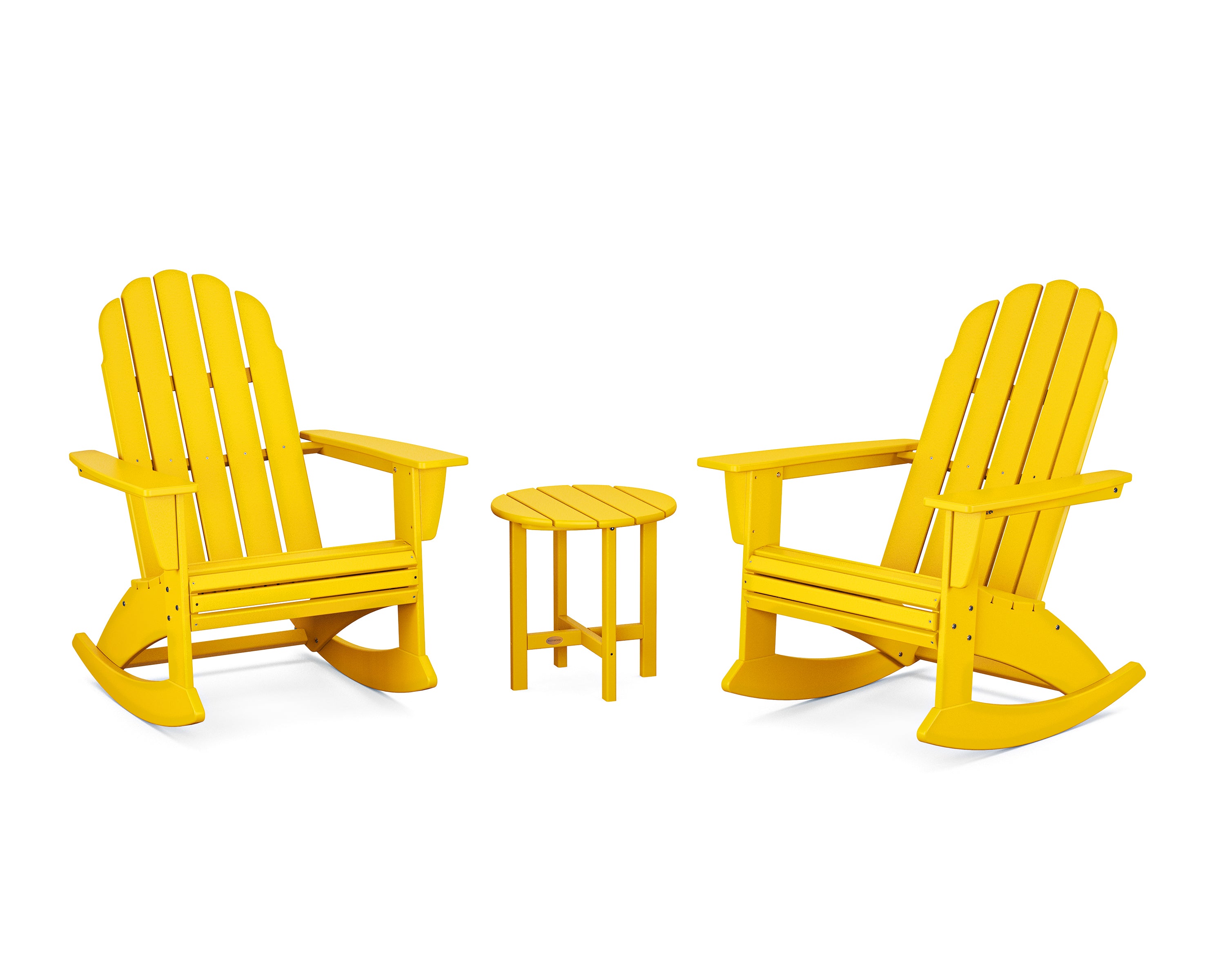 POLYWOOD Vineyard Curveback 3-Piece Adirondack Rocking Chair Set in Lemon