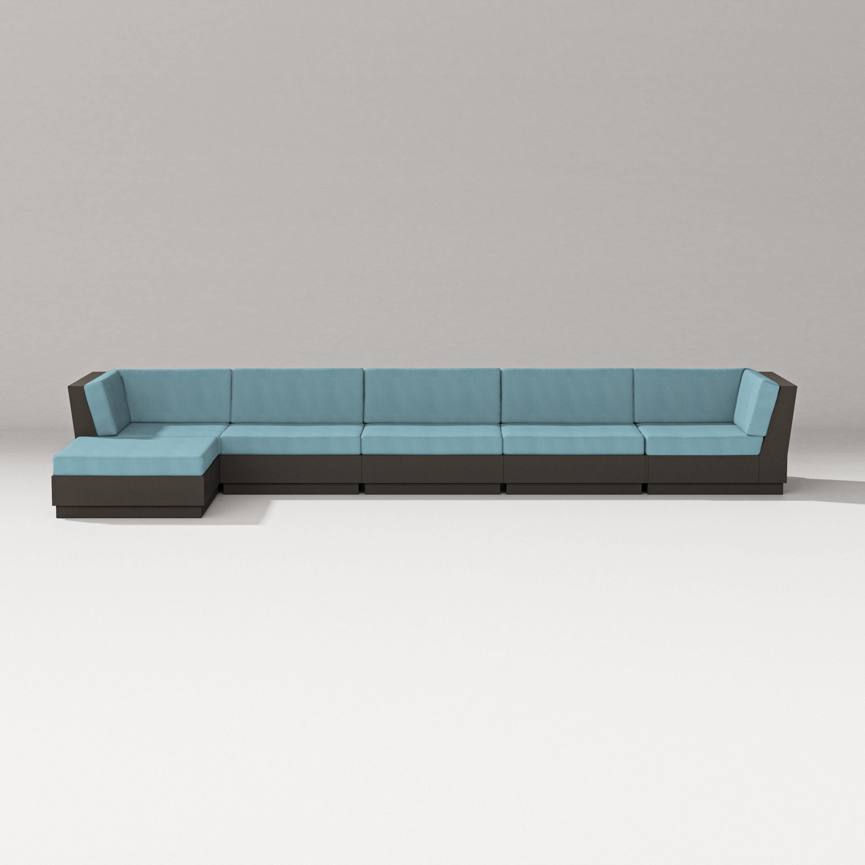PW Designer Series Elevate 6-Piece Chaise Sectional in Vintage Coffee / Lattice Sky Blue