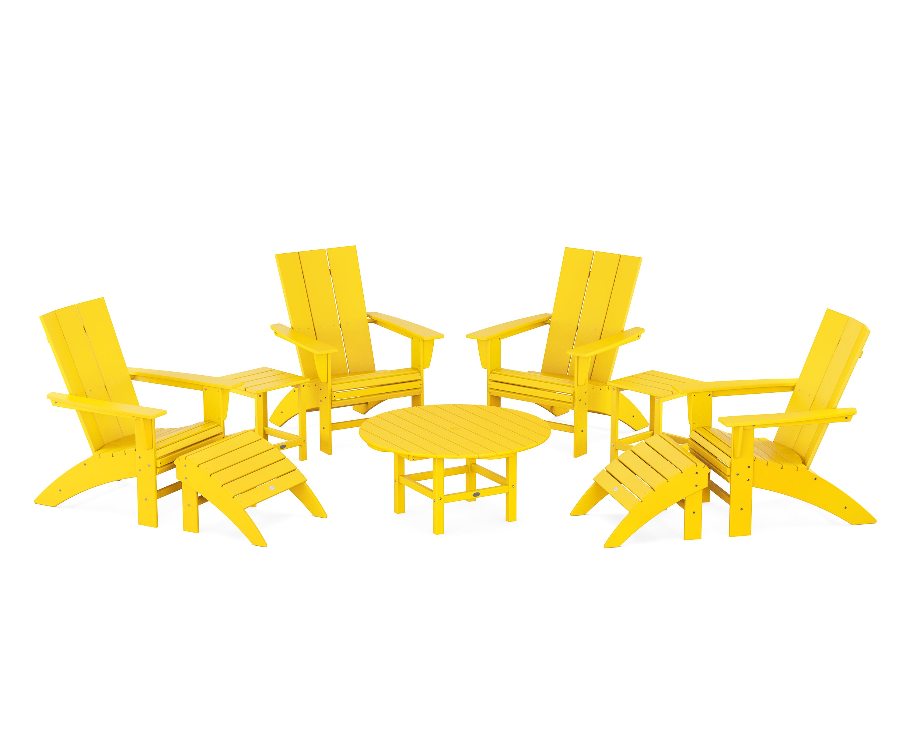 POLYWOOD® Modern Curveback Adirondack Chair 9-Piece Conversation Set in Lemon