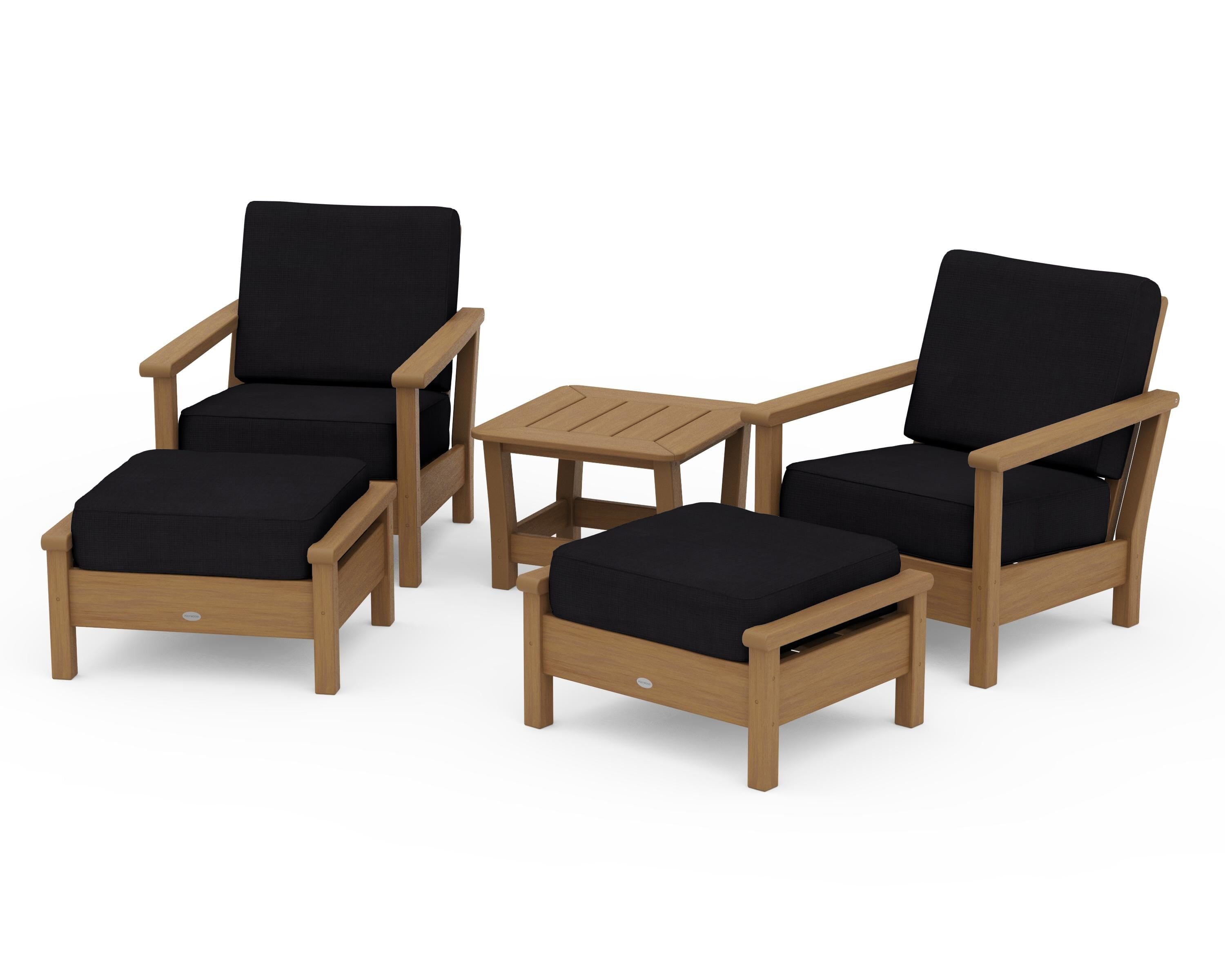POLYWOOD Harbour 5-Piece Deep Seating Chair Set in Natural / Midnight Linen