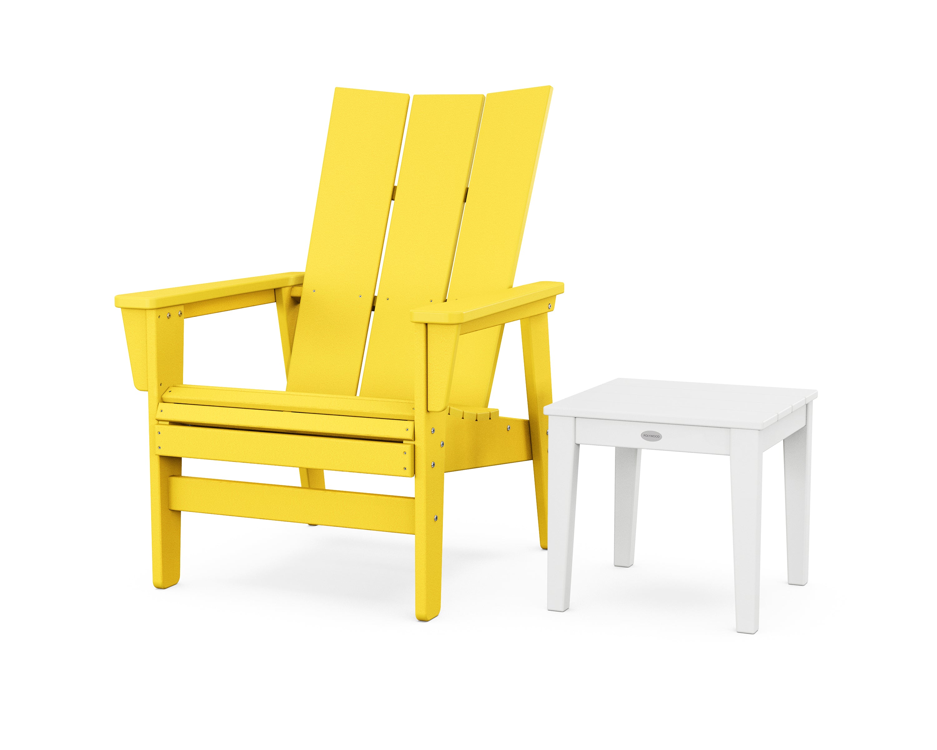 POLYWOOD Modern Grand Upright Adirondack Chair with Side Table in Lemon / White