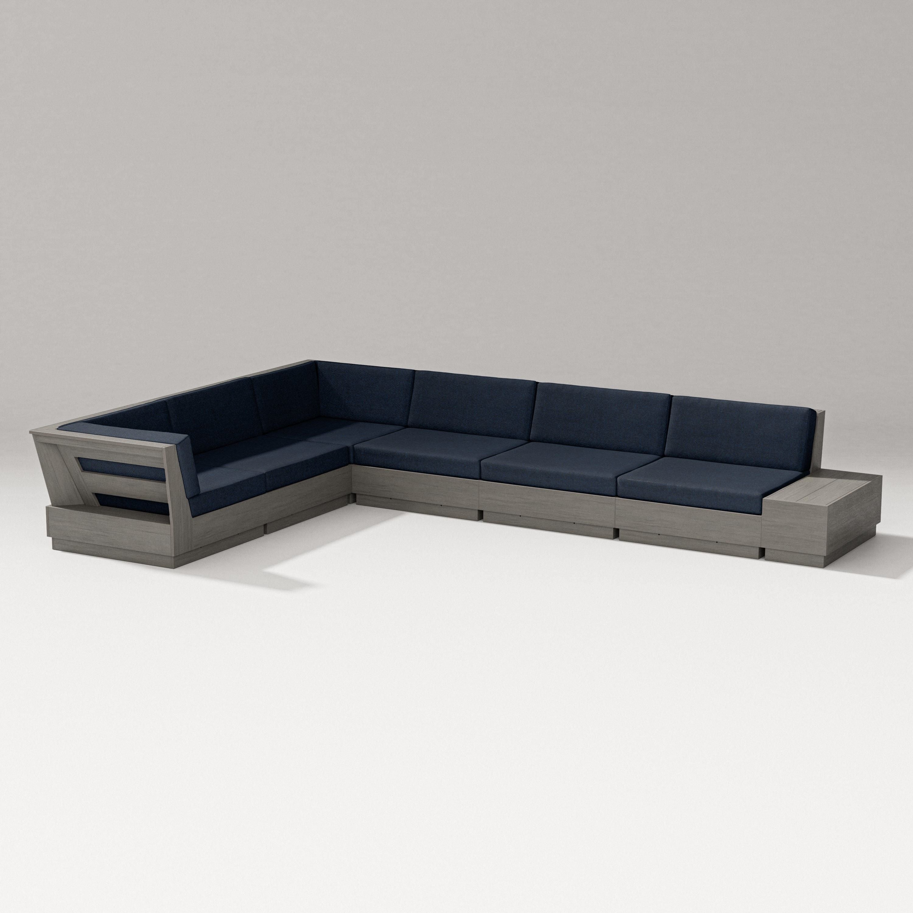 PW Designer Series Elevate 7-Piece Corner Sectional in Driftwood / Marine Indigo
