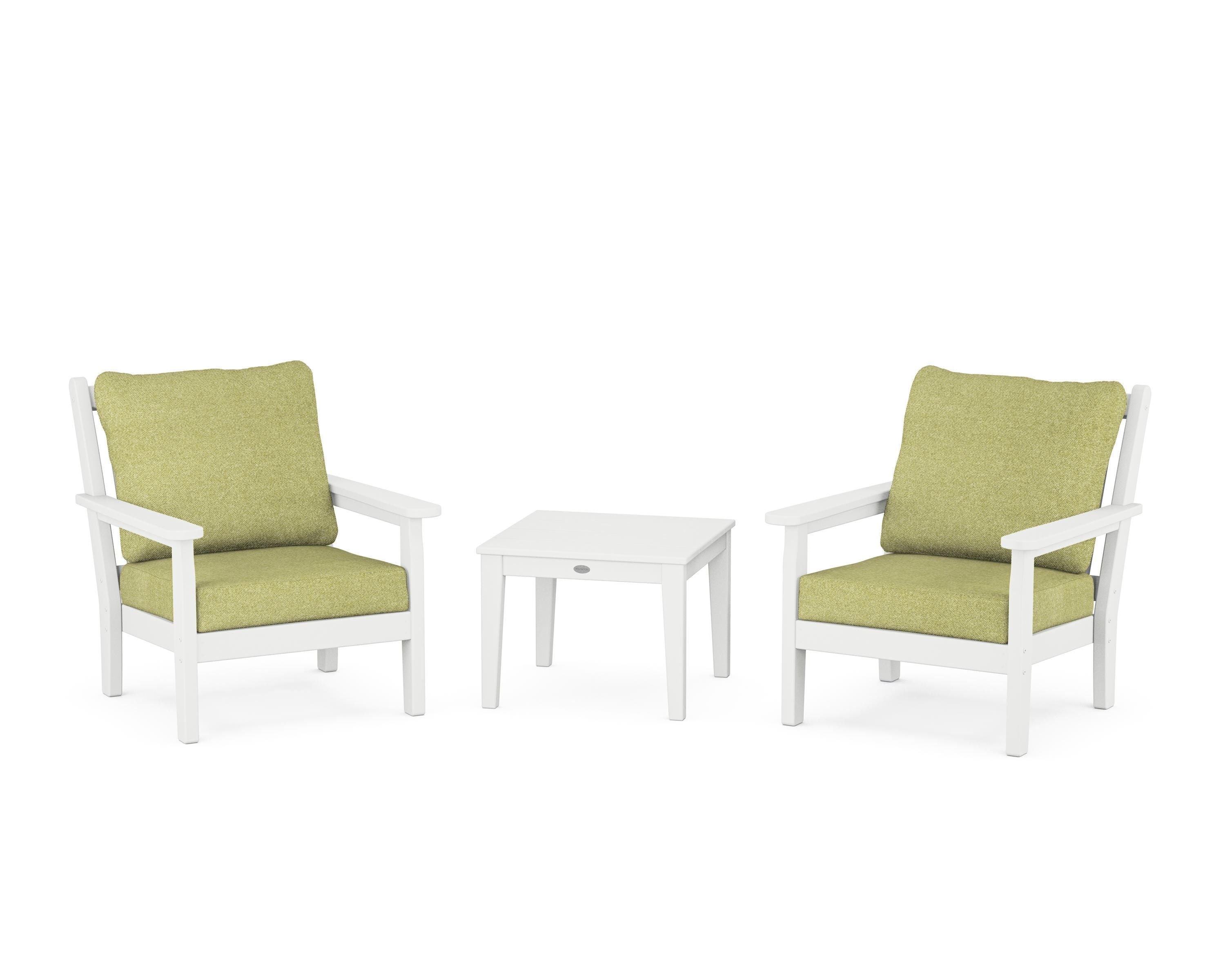 POLYWOOD Chippendale 3-Piece Deep Seating Set in White / Chartreuse Boucle
