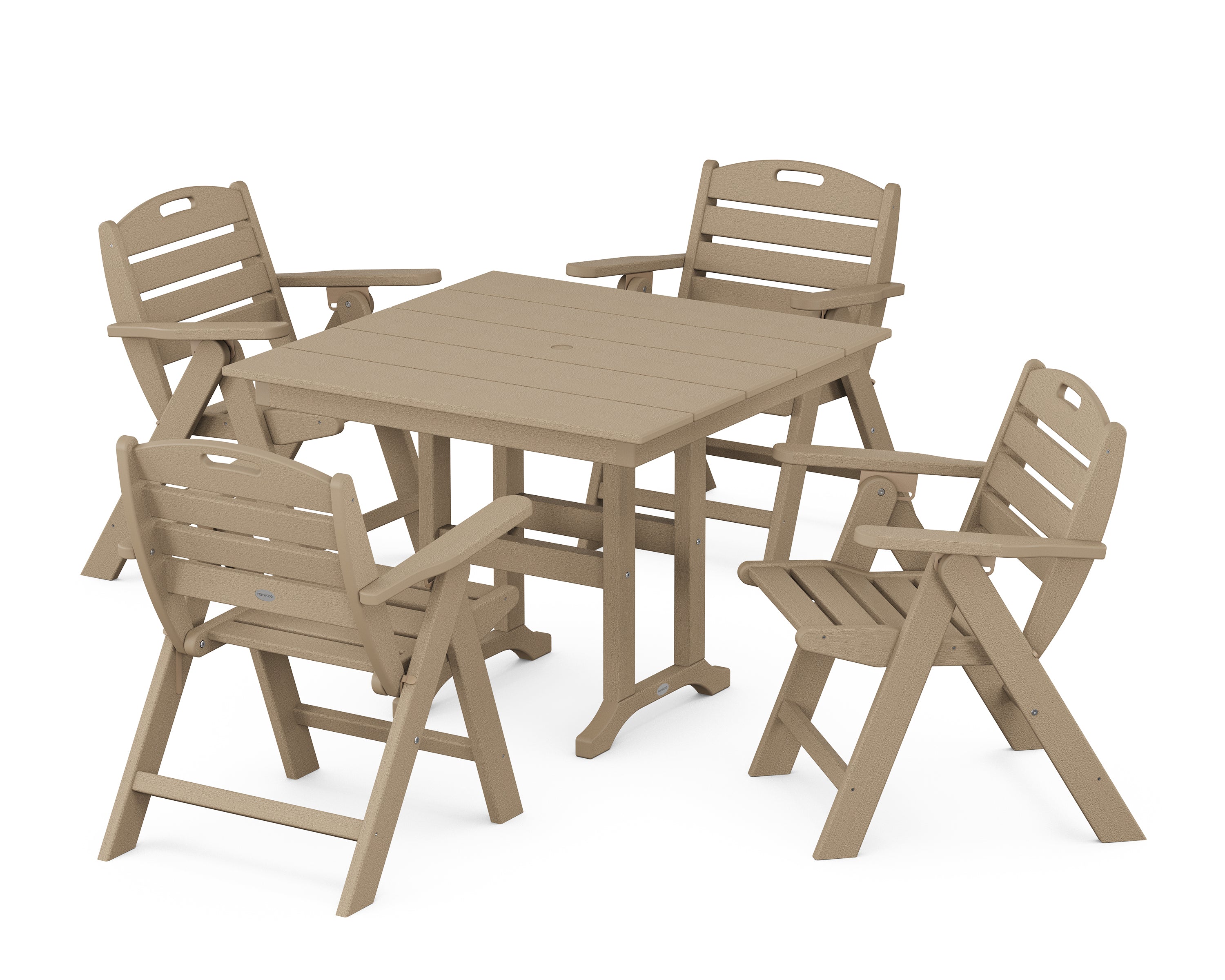 POLYWOOD® Nautical Folding Lowback Chair 5-Piece Farmhouse Dining Set in Vintage Sahara