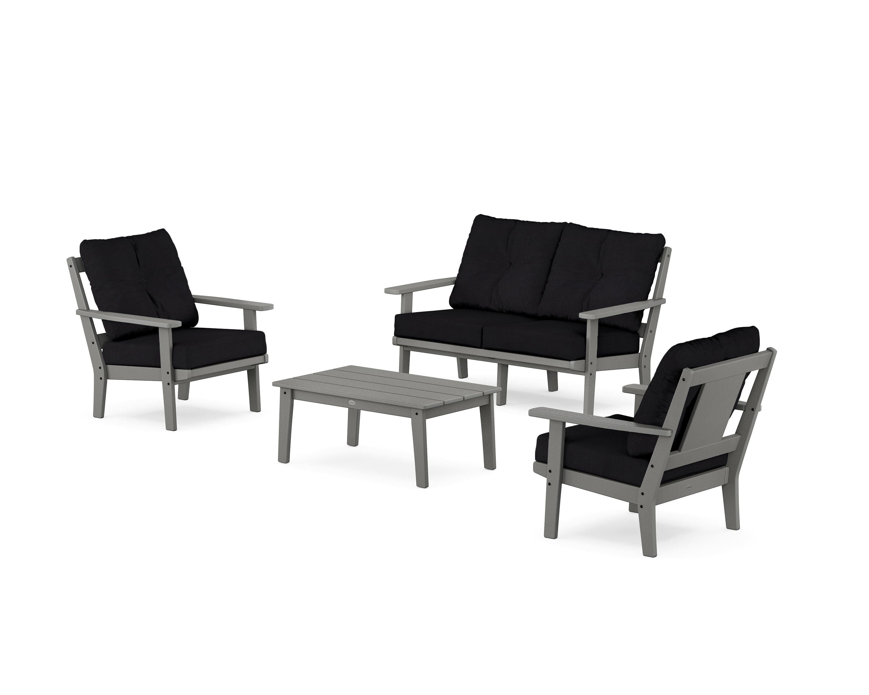 POLYWOOD Prairie 4-Piece Deep Seating Set with Loveseat in Slate Grey / Midnight Linen