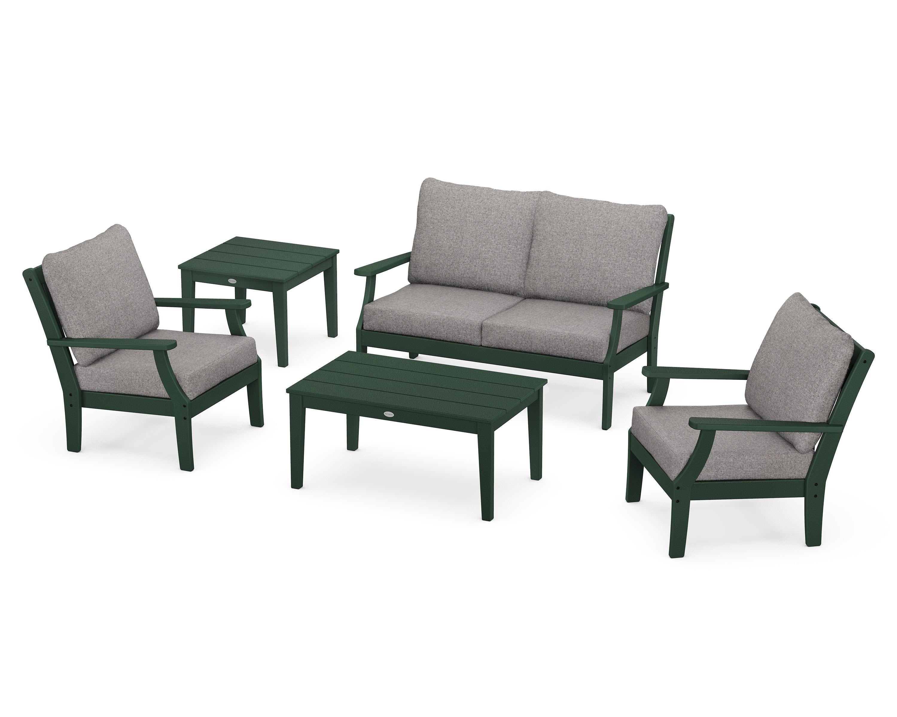POLYWOOD Braxton 5-Piece Deep Seating Set in Green / Grey Mist