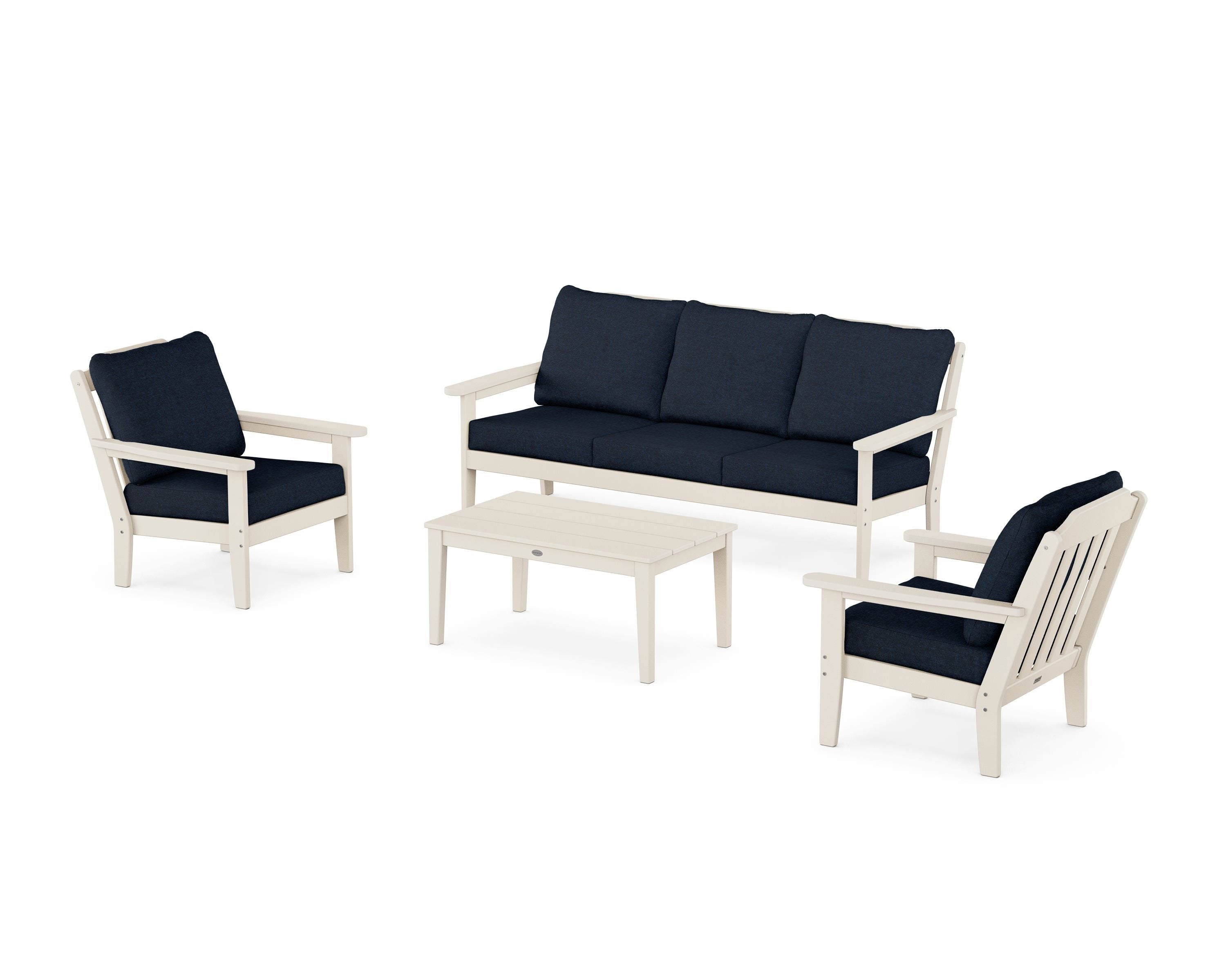 Country Living Cottage 4-Piece Deep Seating Set with Sofa in Sand / Marine Indigo