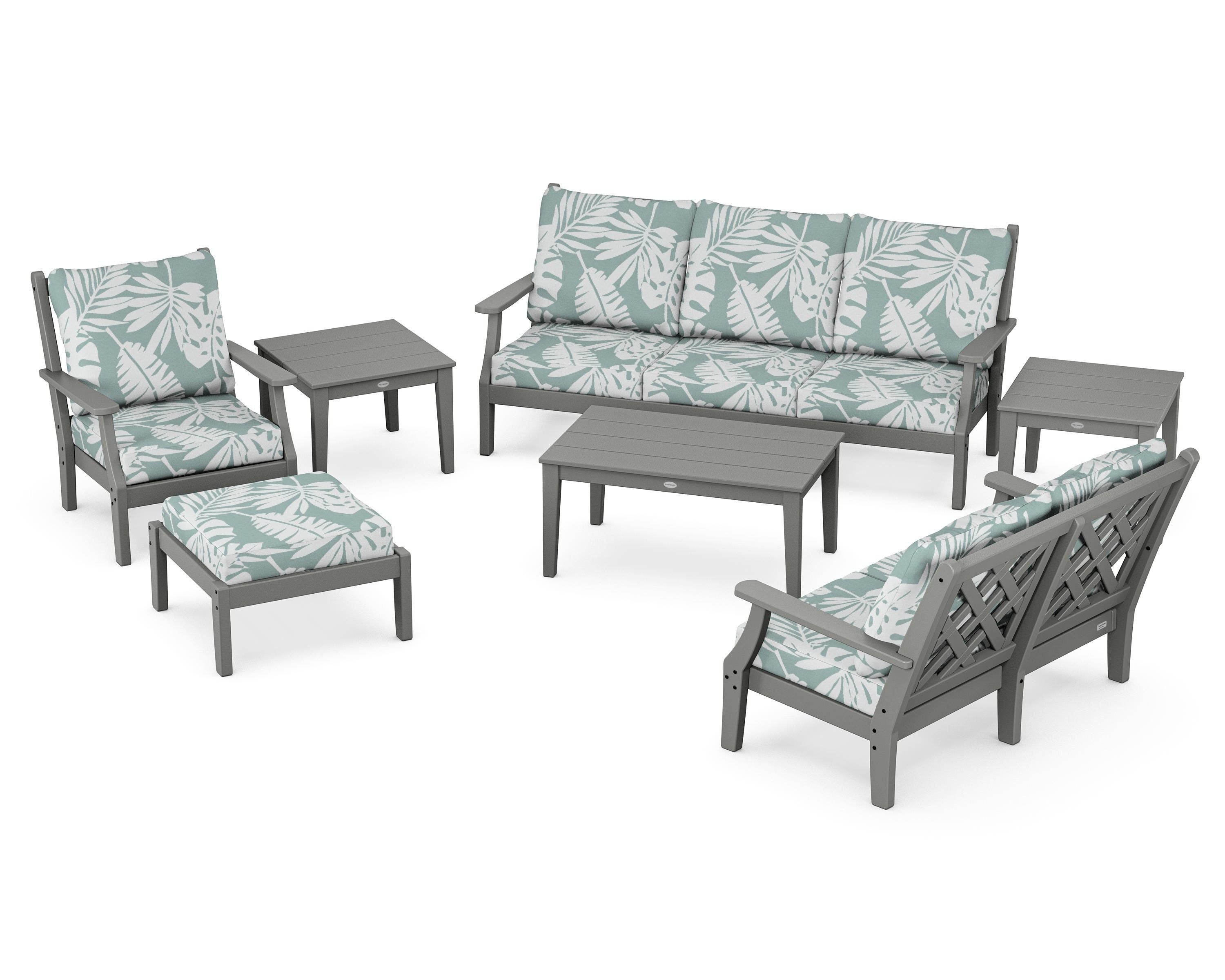 Country Living Wovendale 7-Piece Deep Seating Set in Slate Grey / Leaf Glacier Spa