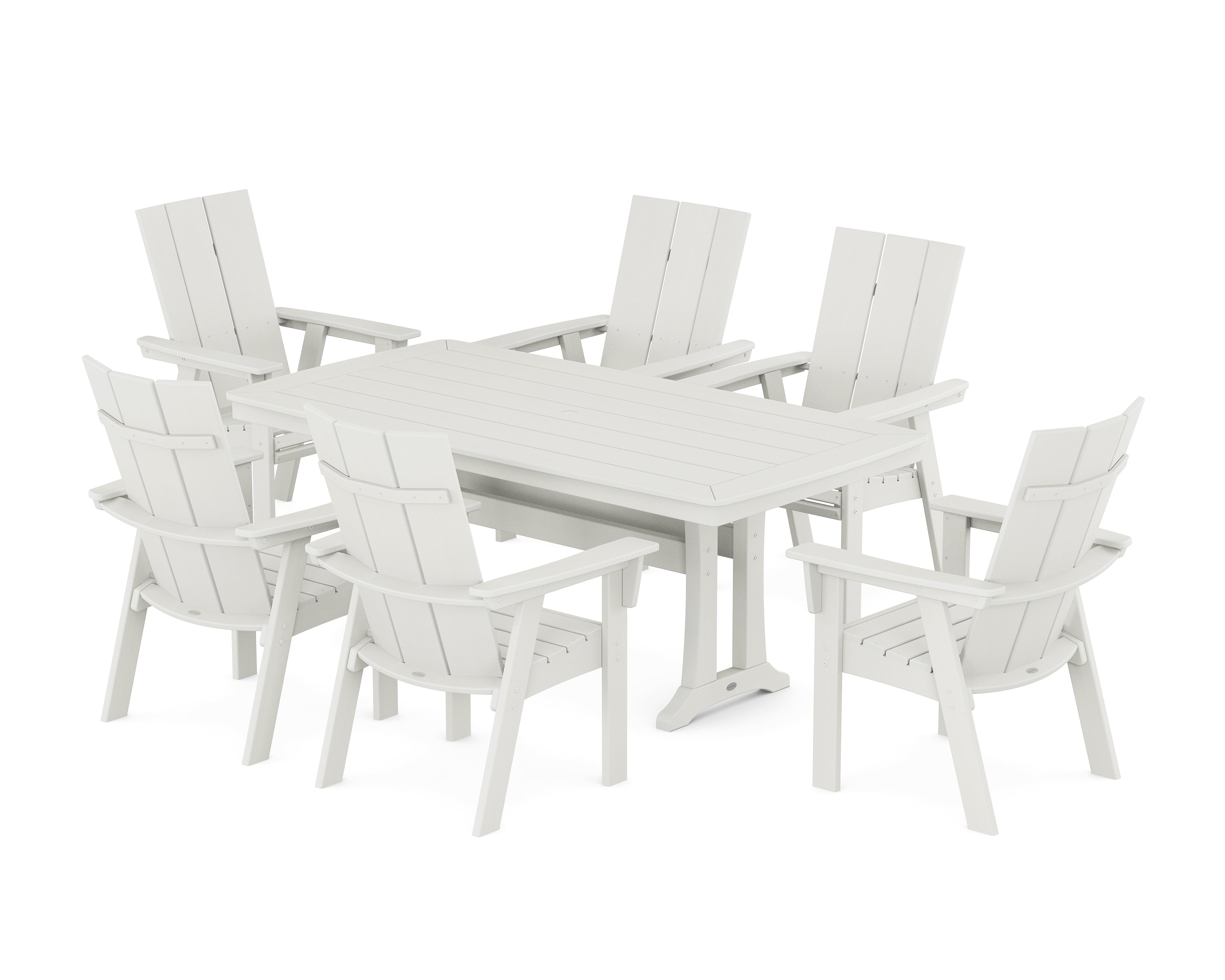 POLYWOOD Modern Curveback Adirondack 7-Piece Dining Set with Trestle Legs in Vintage White