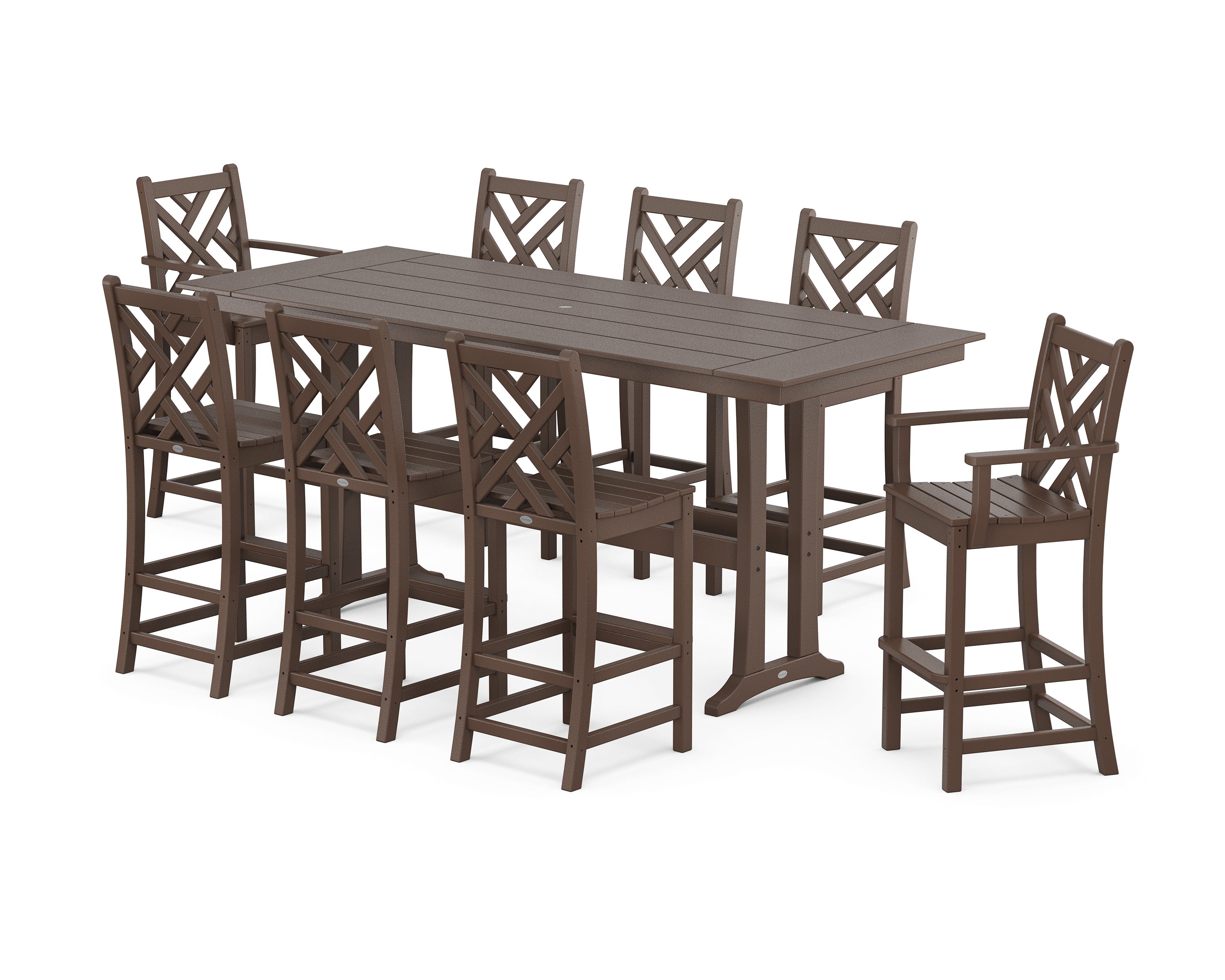 POLYWOOD Chippendale 9-Piece Farmhouse Bar Set with Trestle Legs in Mahogany