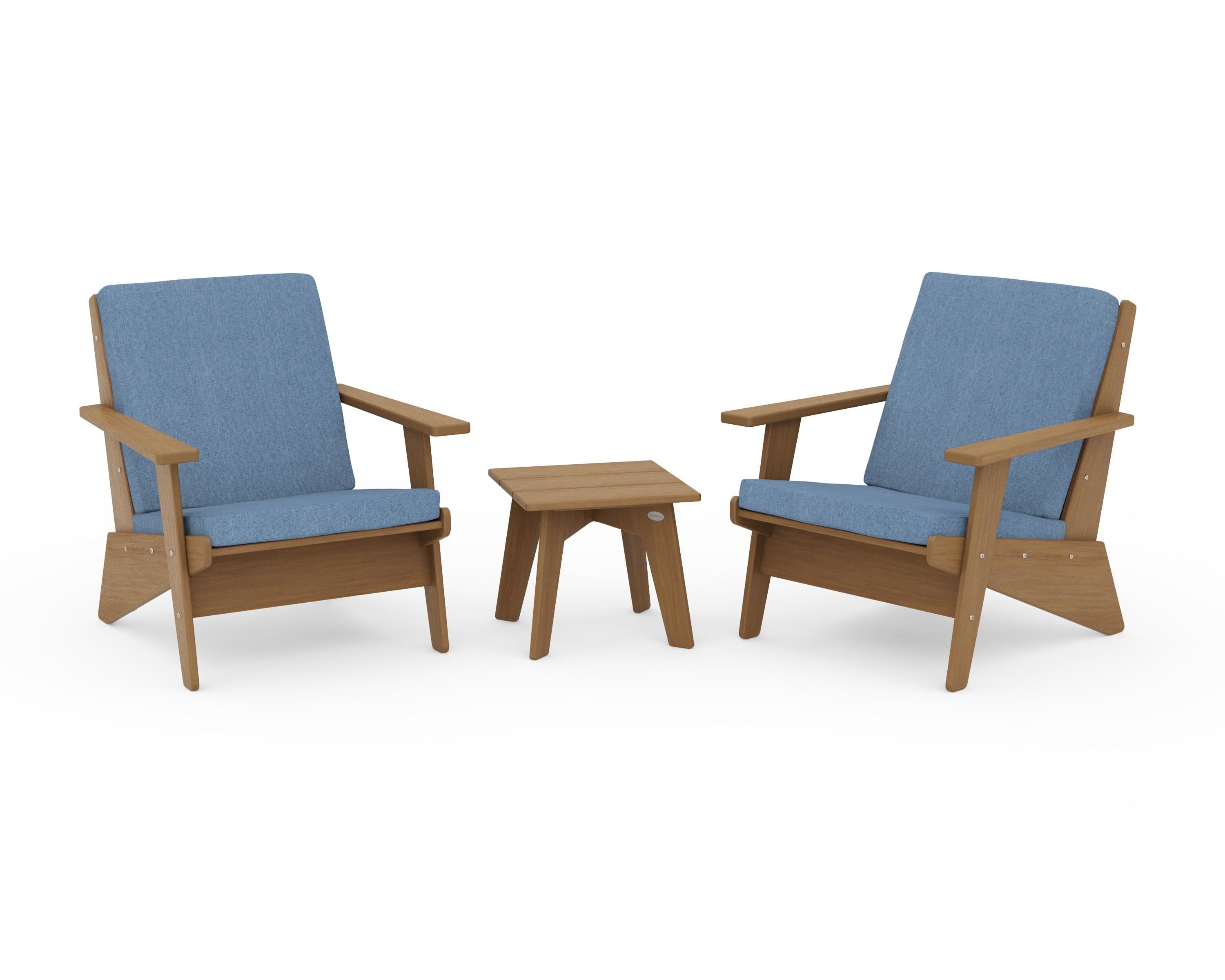 POLYWOOD Riviera Modern Lounge 3-Piece Set in Natural / Sky Blue