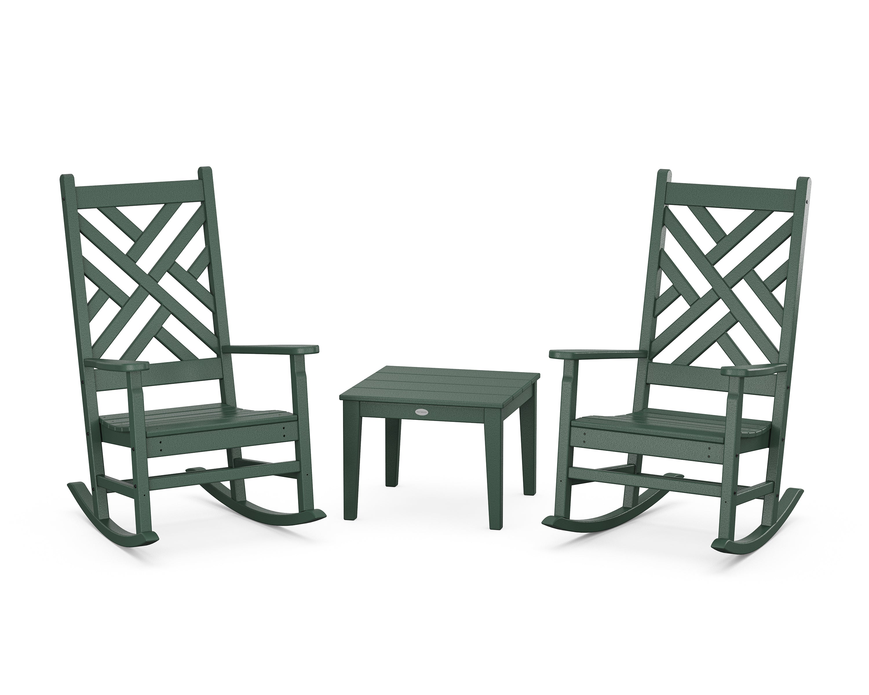 POLYWOOD Chippendale 3-Piece Rocking Chair Set in Green