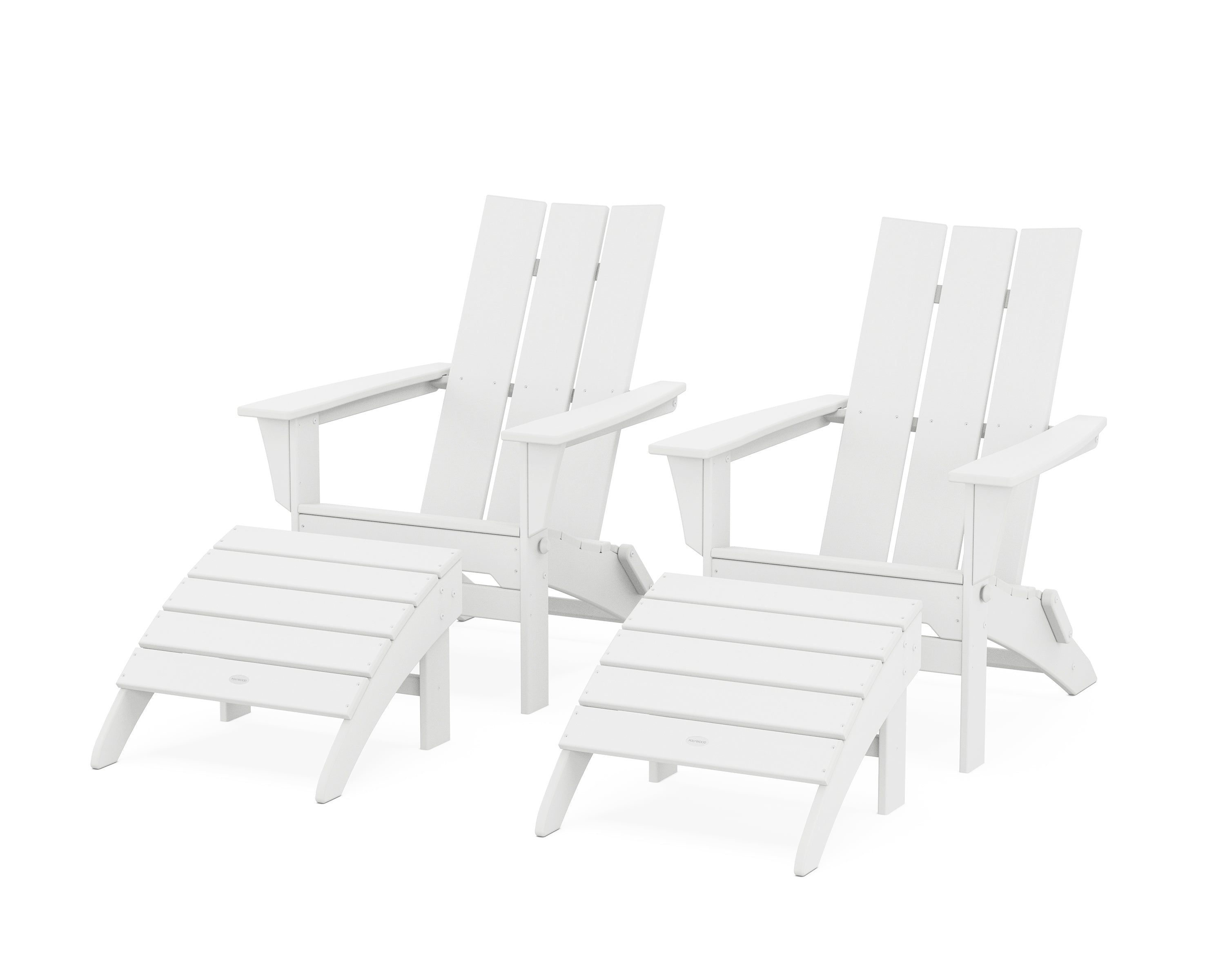 POLYWOOD® Modern Folding Adirondack Chair 4-Piece Set with Ottomans in White