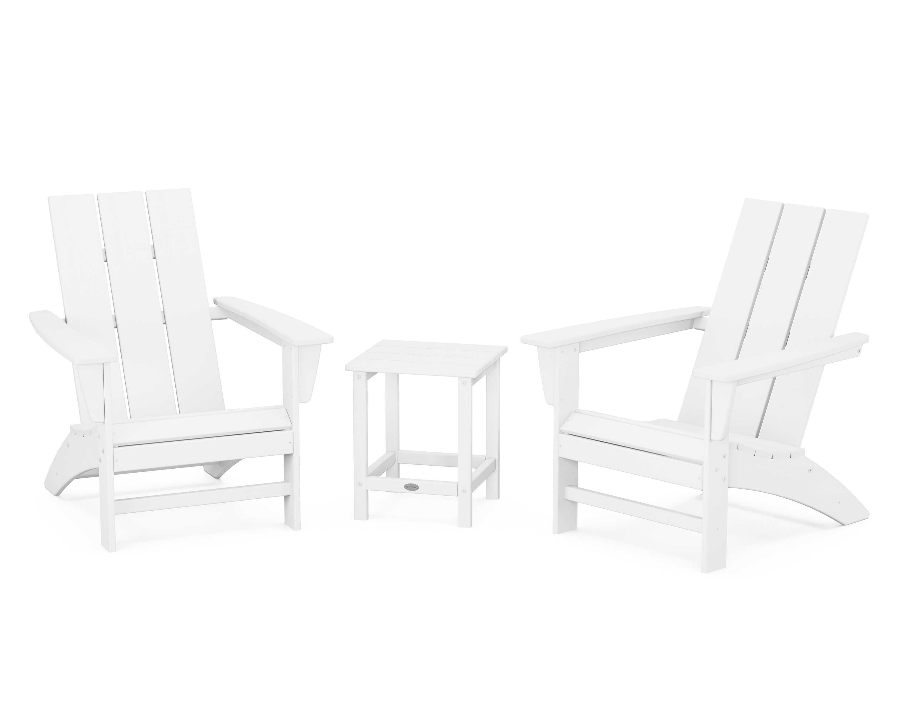 POLYWOOD® Modern 3-Piece Adirondack Set with Long Island 18" Side Table in White