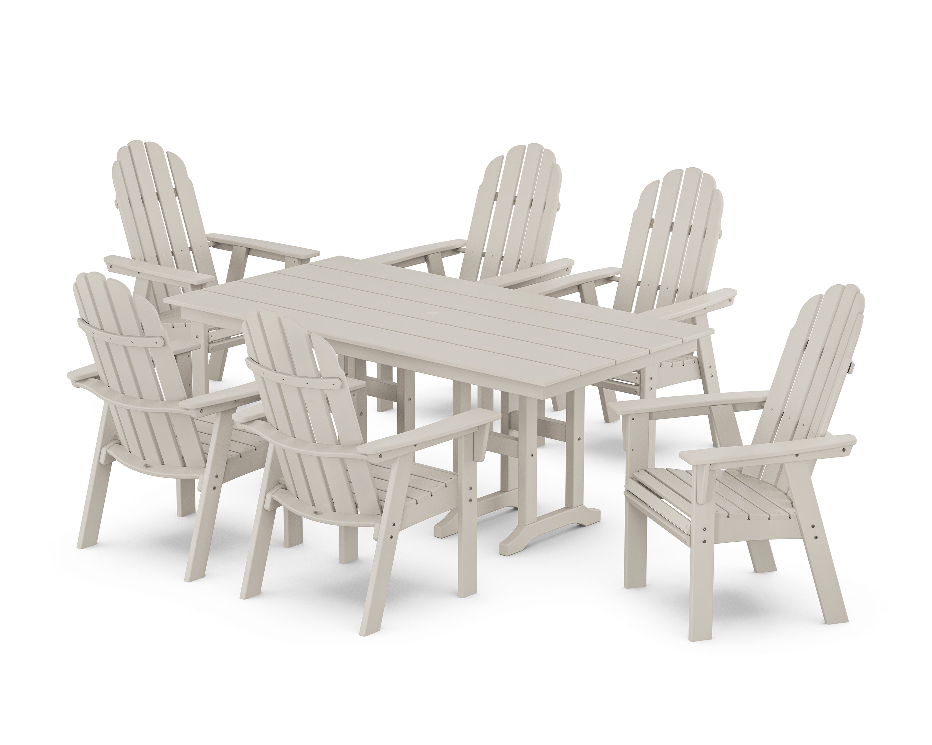 POLYWOOD Vineyard Curveback Adirondack Chair 7-Piece Farmhouse Dining Set in Sand