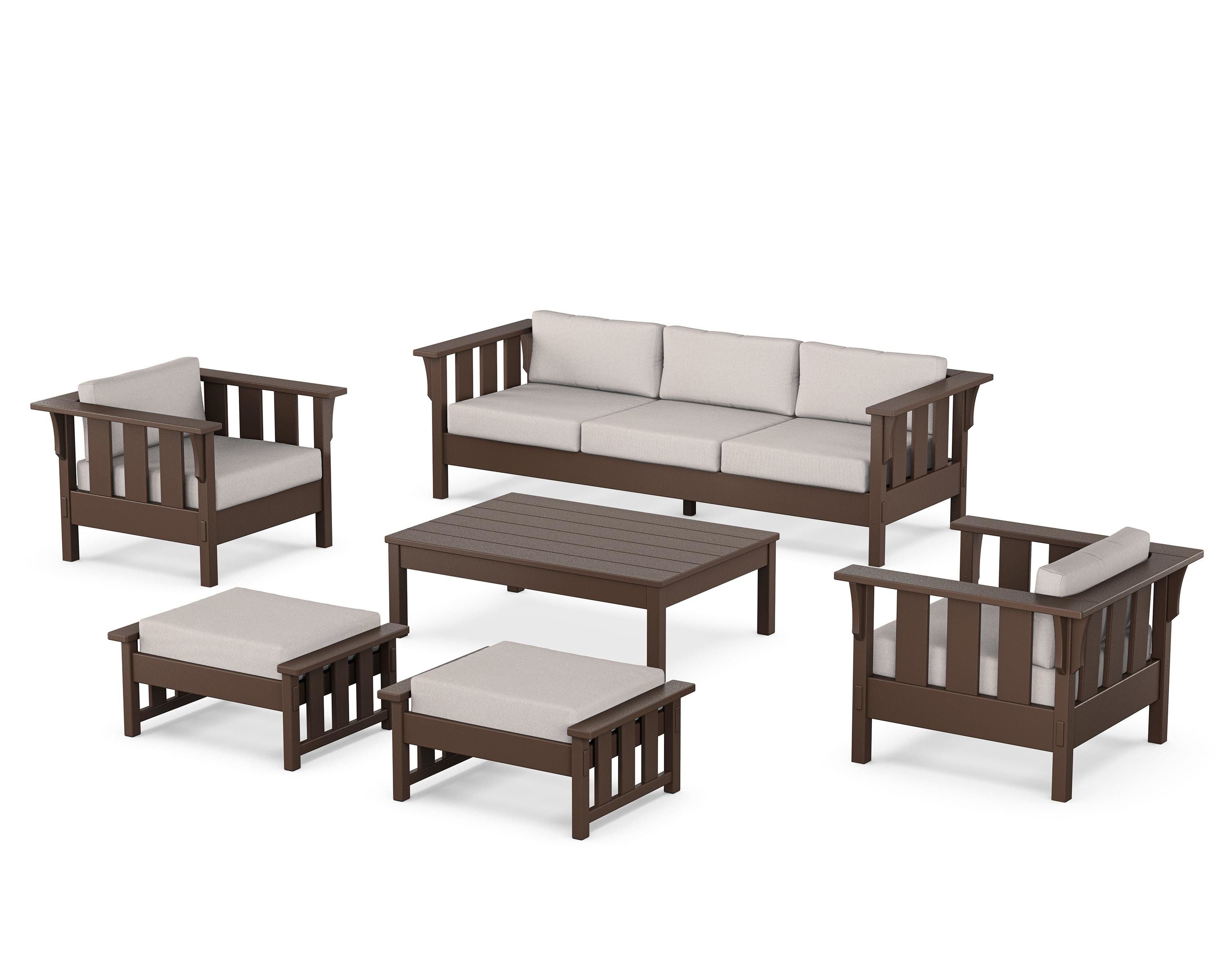 Martha Stewart by POLYWOOD Acadia 6-Piece Lounge Sofa Set in Mahogany / Dune Burlap