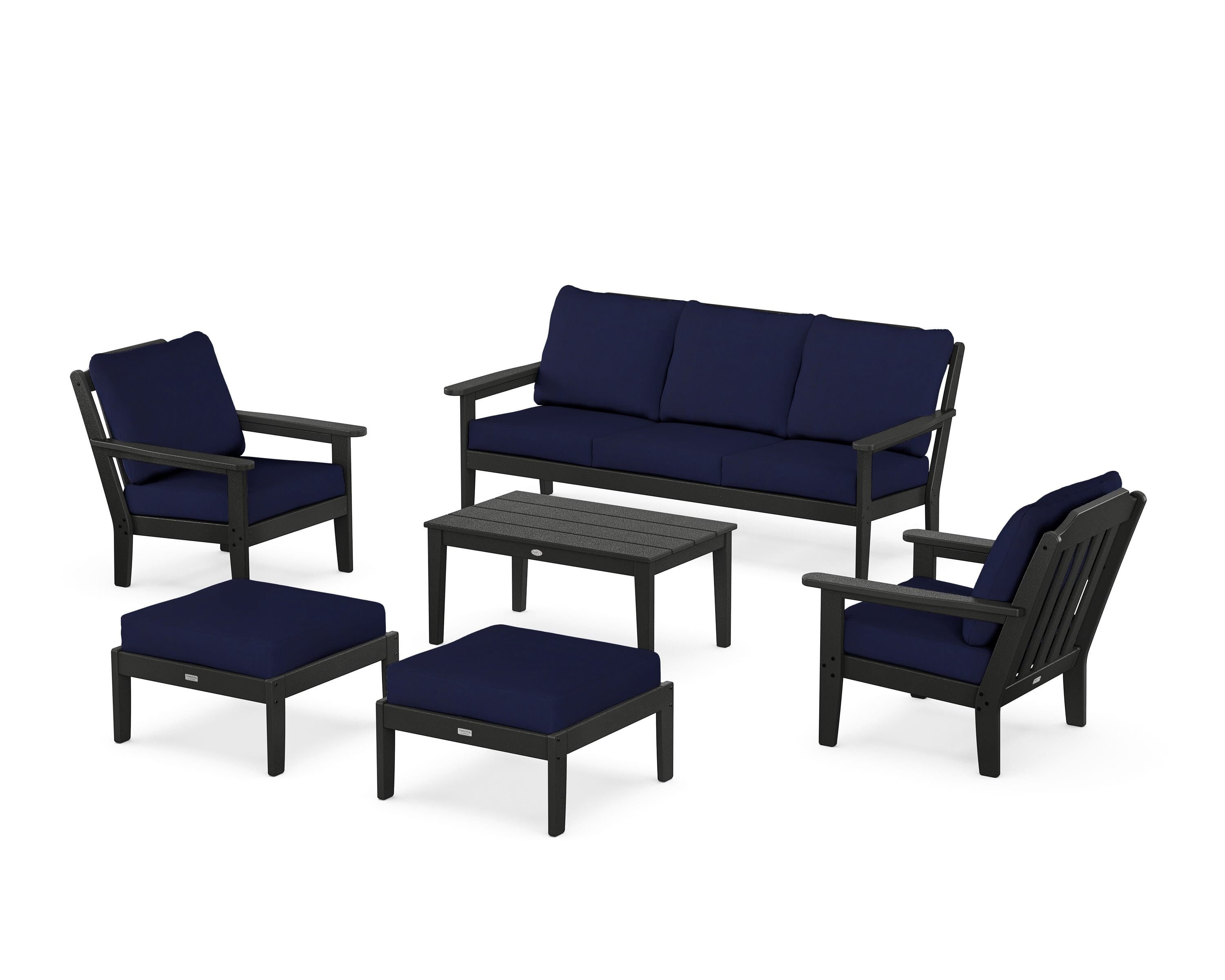 Country Living Cottage 6-Piece Lounge Sofa Set in Black / Navy