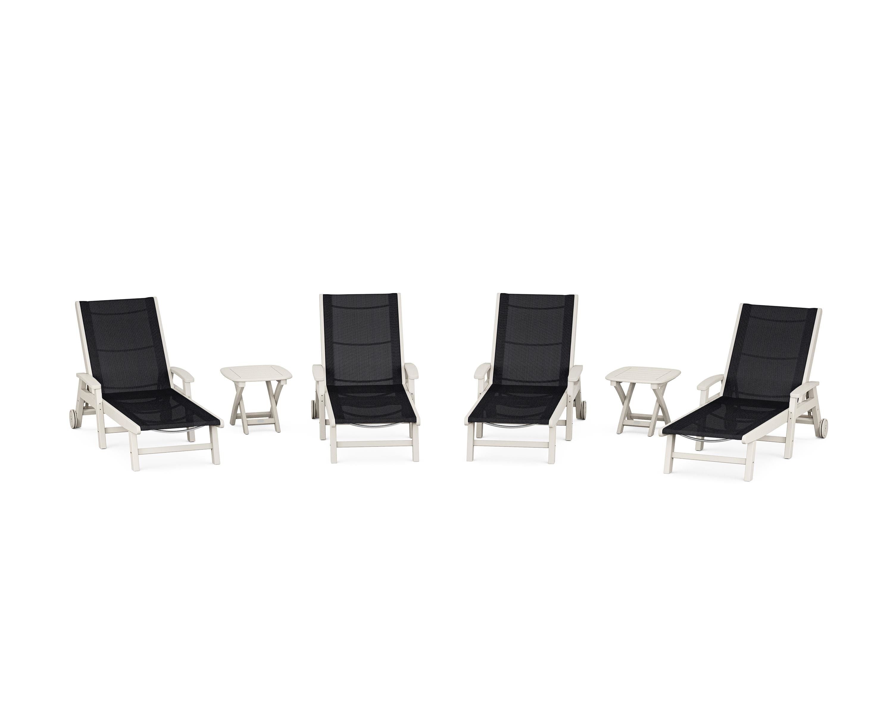 POLYWOOD Coastal Chaise 6-Piece Set with Wheels in Sand / Black Sling
