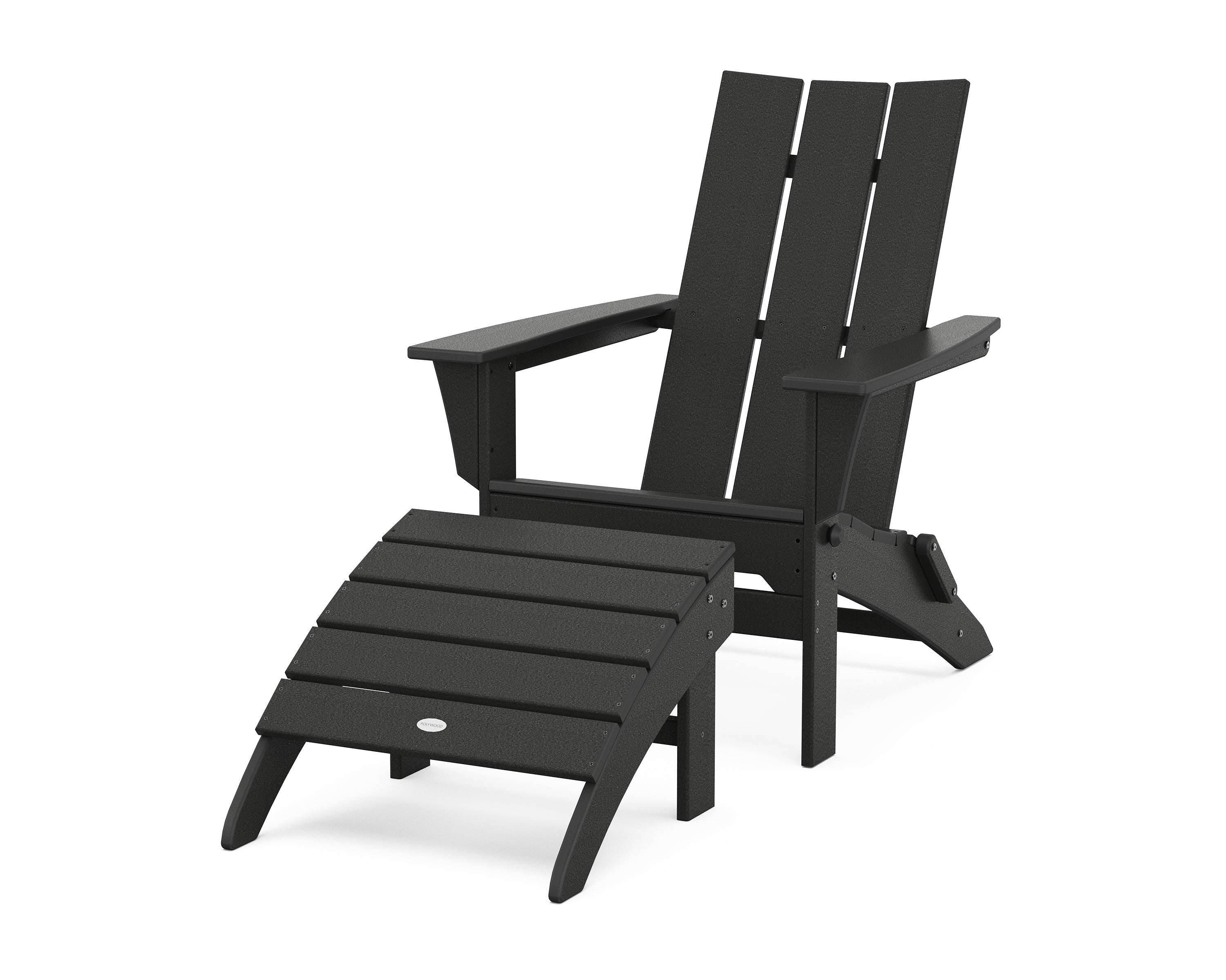 POLYWOOD® Modern Folding Adirondack Chair 2-Piece Set with Ottoman in Black