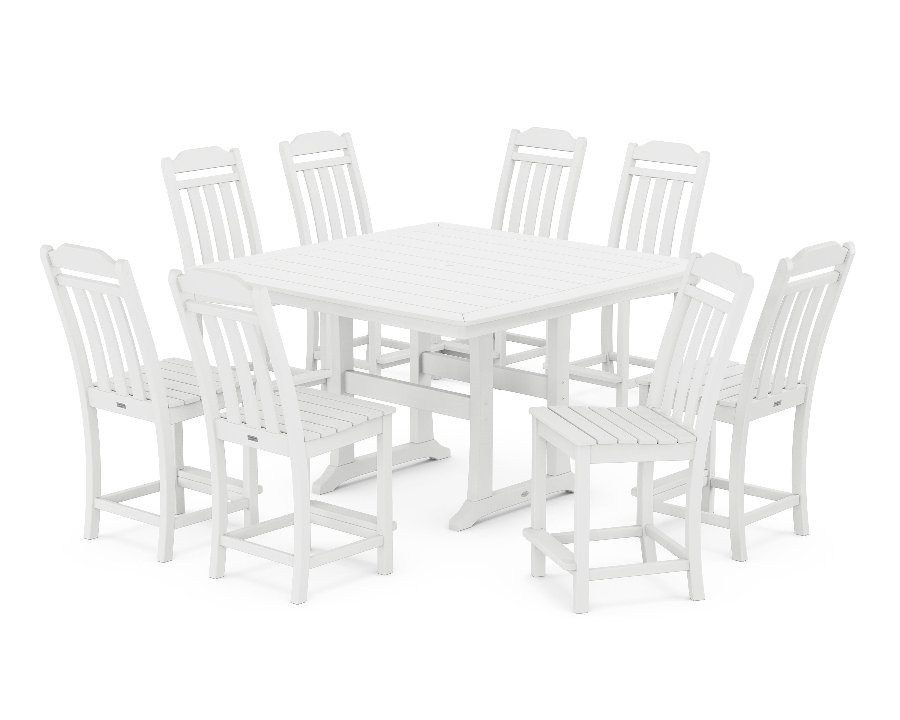 POLYWOOD Country Living 9-Piece Square Side Chair Counter Set with Trestle Legs in White