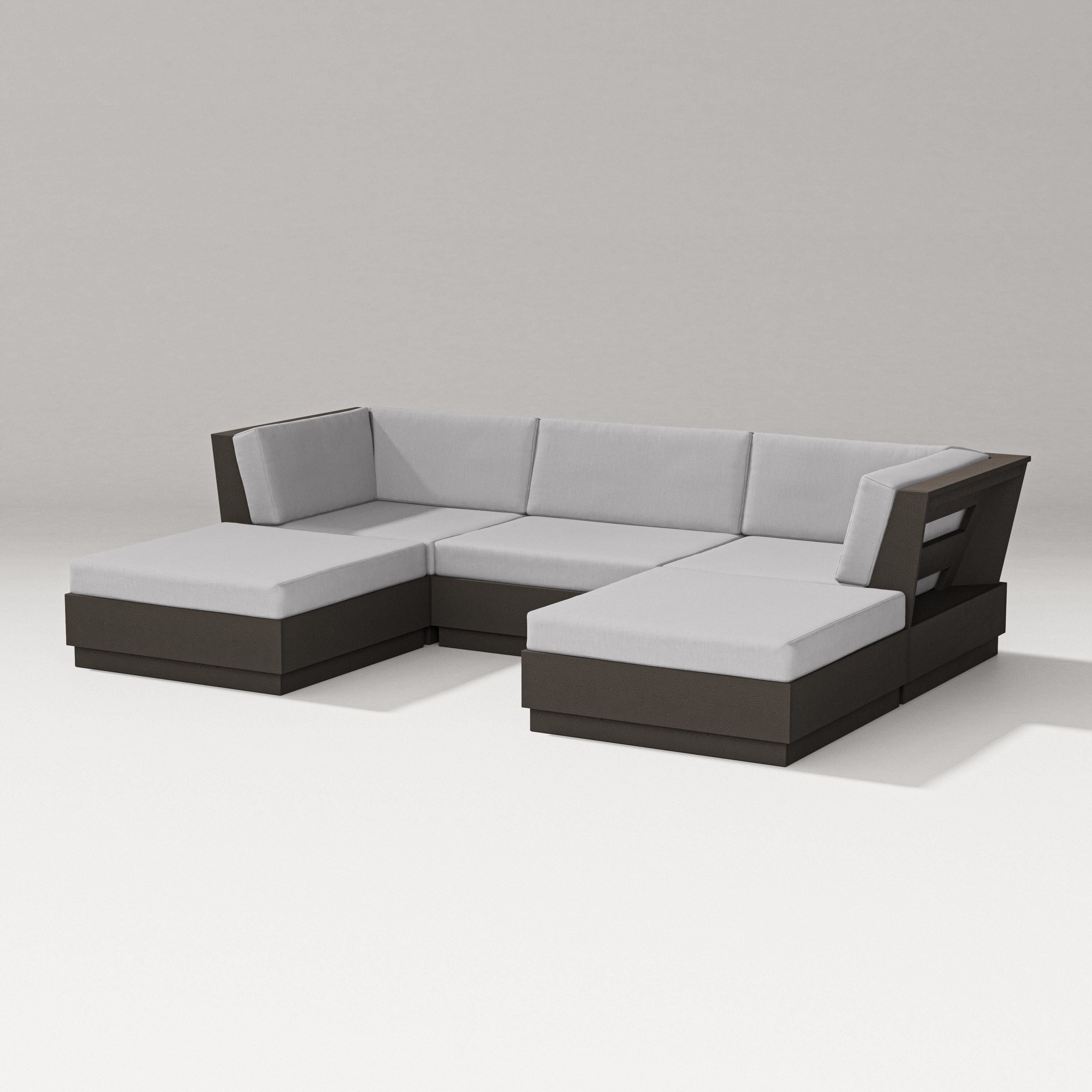 PW Designer Series Elevate Double Chaise Sectional in Vintage Coffee / Granite