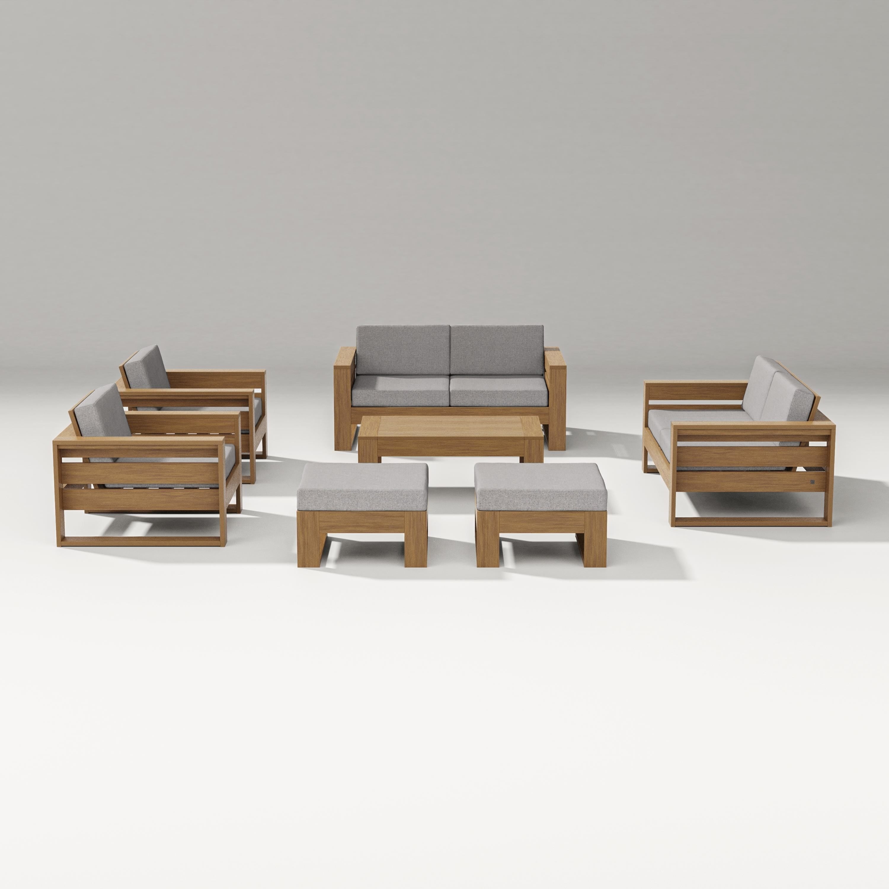 PW Designer Series Latitude 7-Piece Lounge Loveseat Set in Natural / Grey Mist