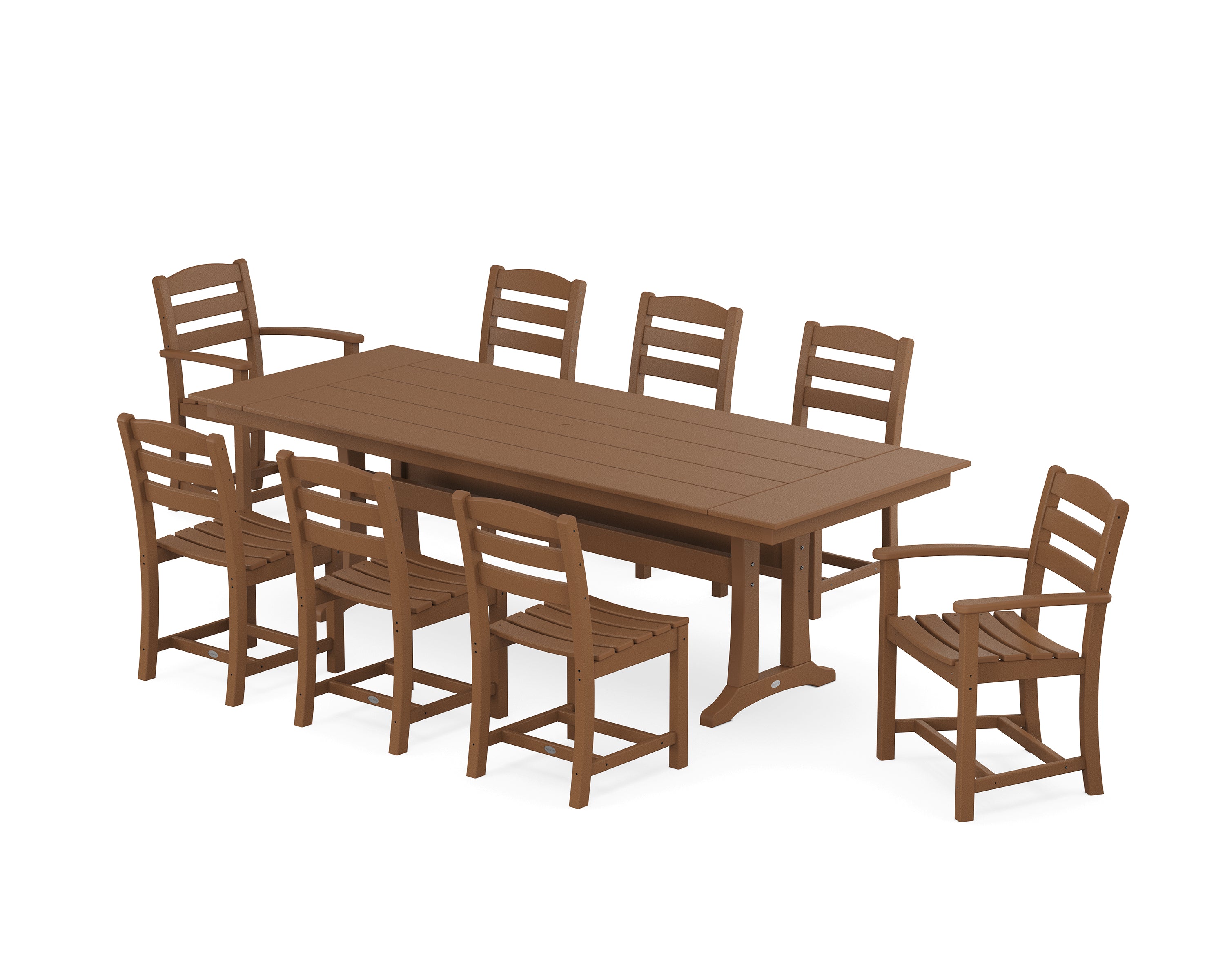 POLYWOOD La Casa Café 9-Piece Farmhouse Dining Set with Trestle Legs in Teak