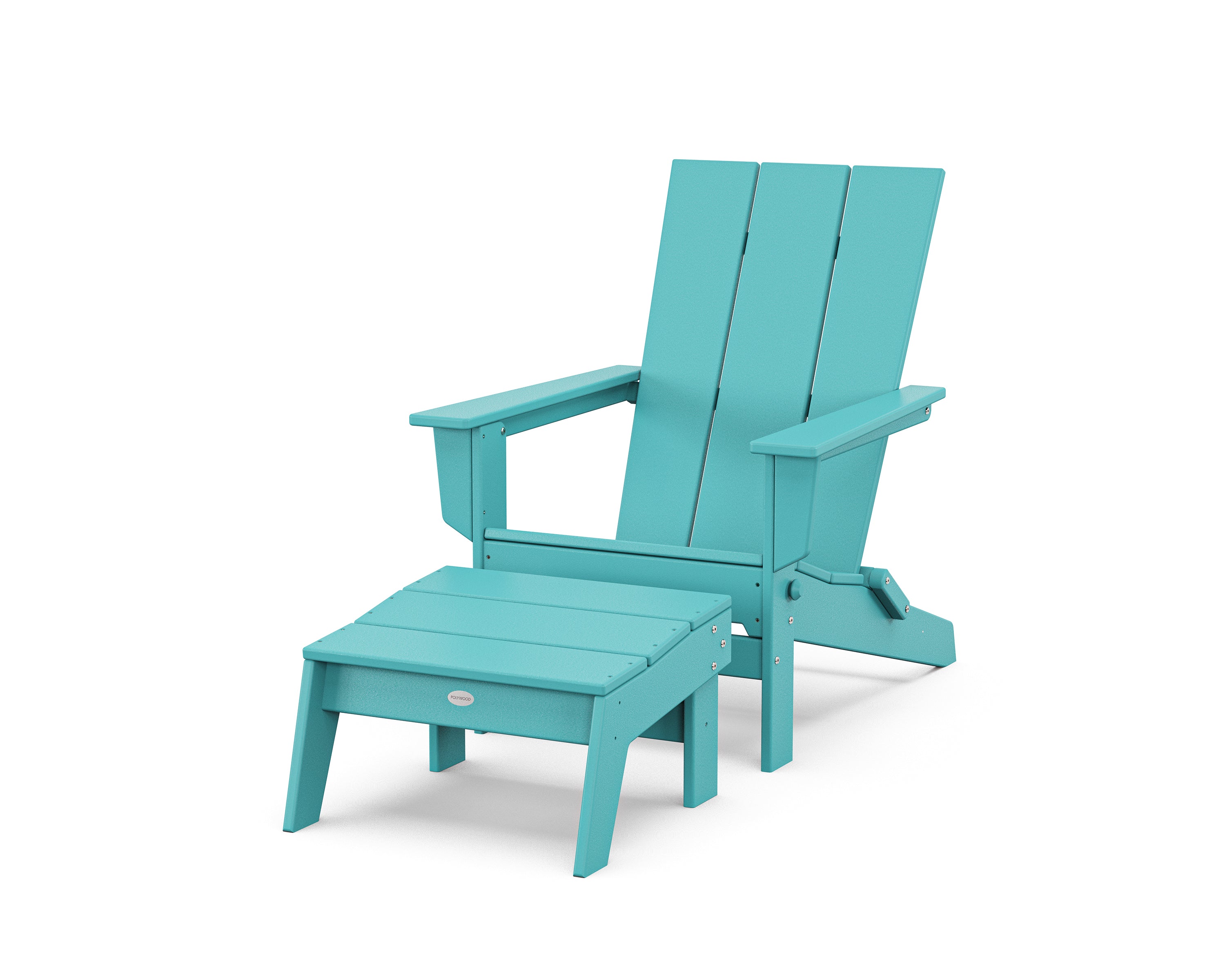 POLYWOOD® Modern Studio Folding Adirondack Chair with Ottoman in Aruba
