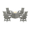 POLYWOOD® Modern 4-Piece Curveback Upright Adirondack Conversation Set with Fire Pit Table in Slate Grey