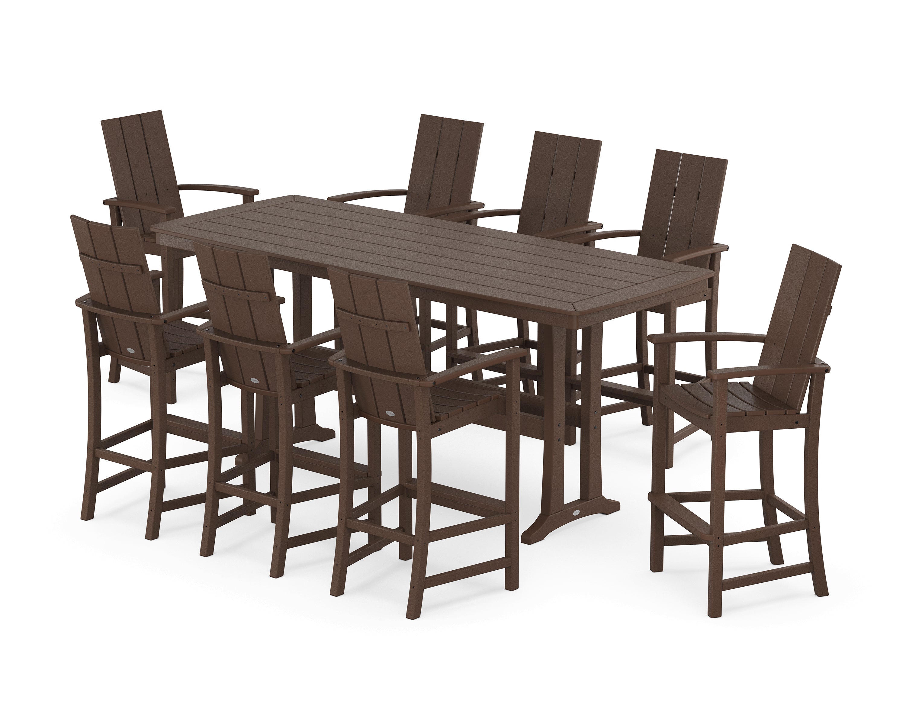 POLYWOOD Modern Adirondack 9-Piece Bar Set with Trestle Legs in Mahogany