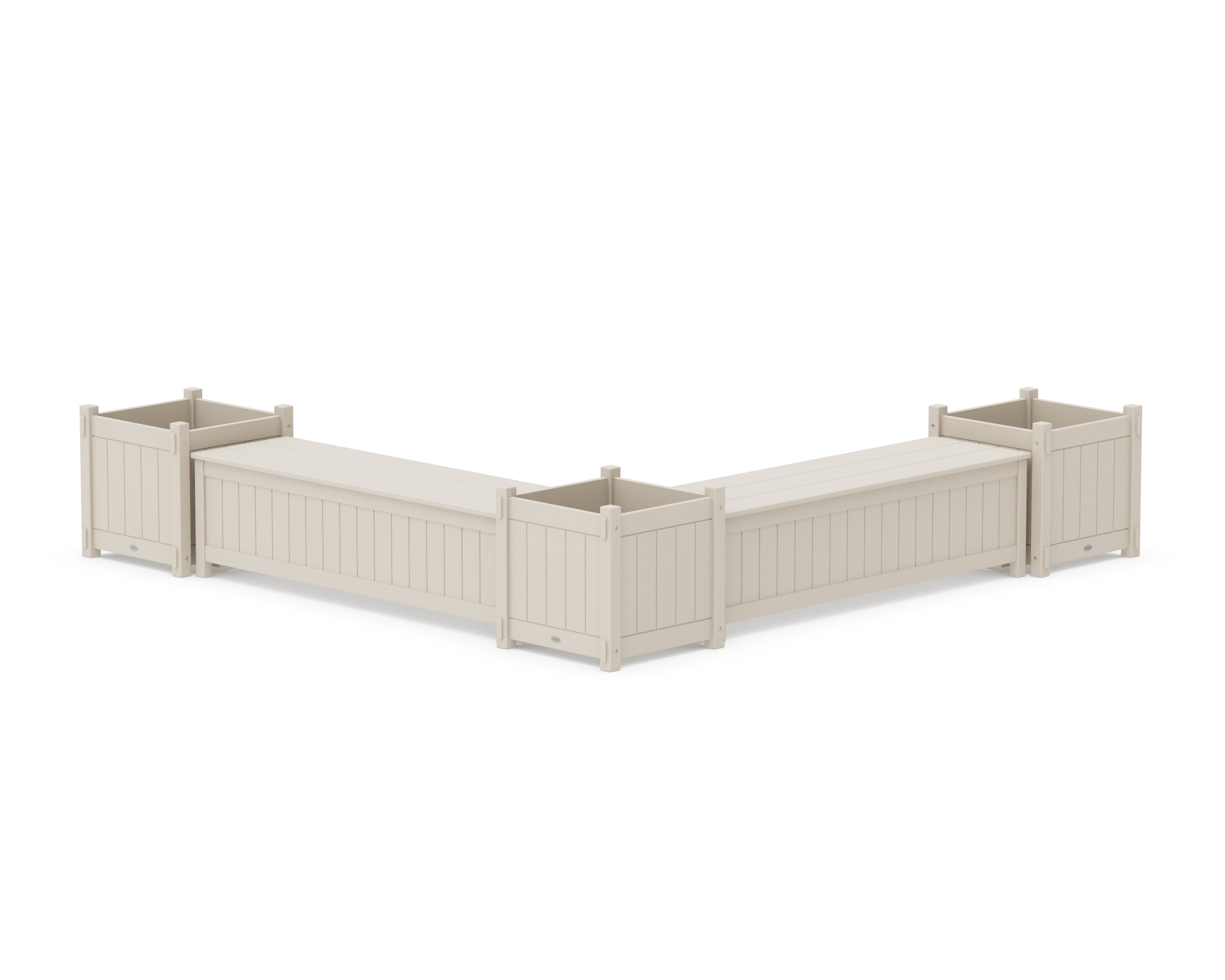 POLYWOOD 60" Vineyard L- Shaped Planter Storage Bench Corner Set- Large in Sand