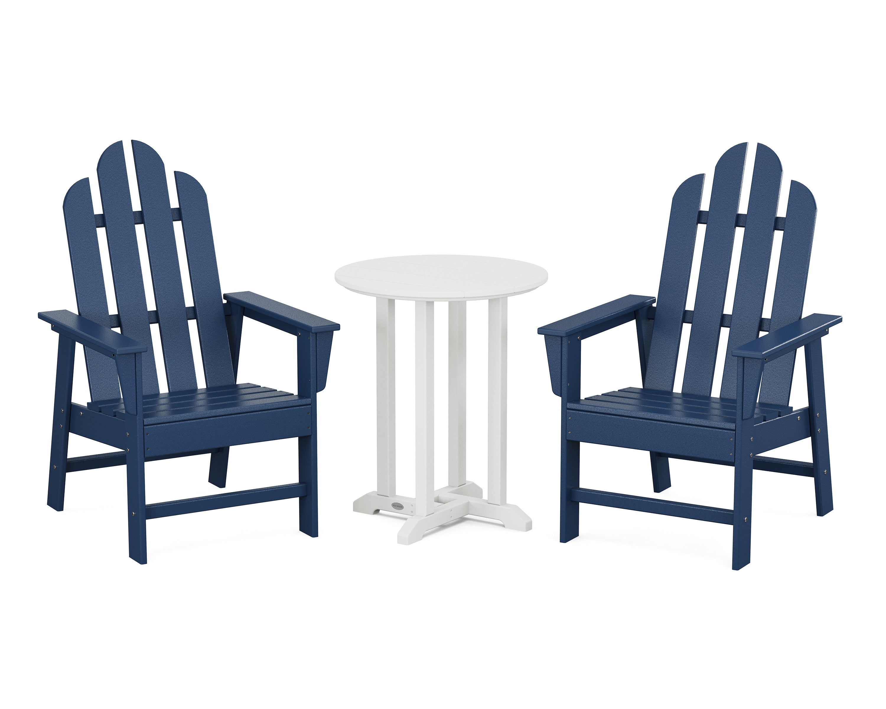 POLYWOOD Long Island 3-Piece Round Bistro Dining Set in Navy / White