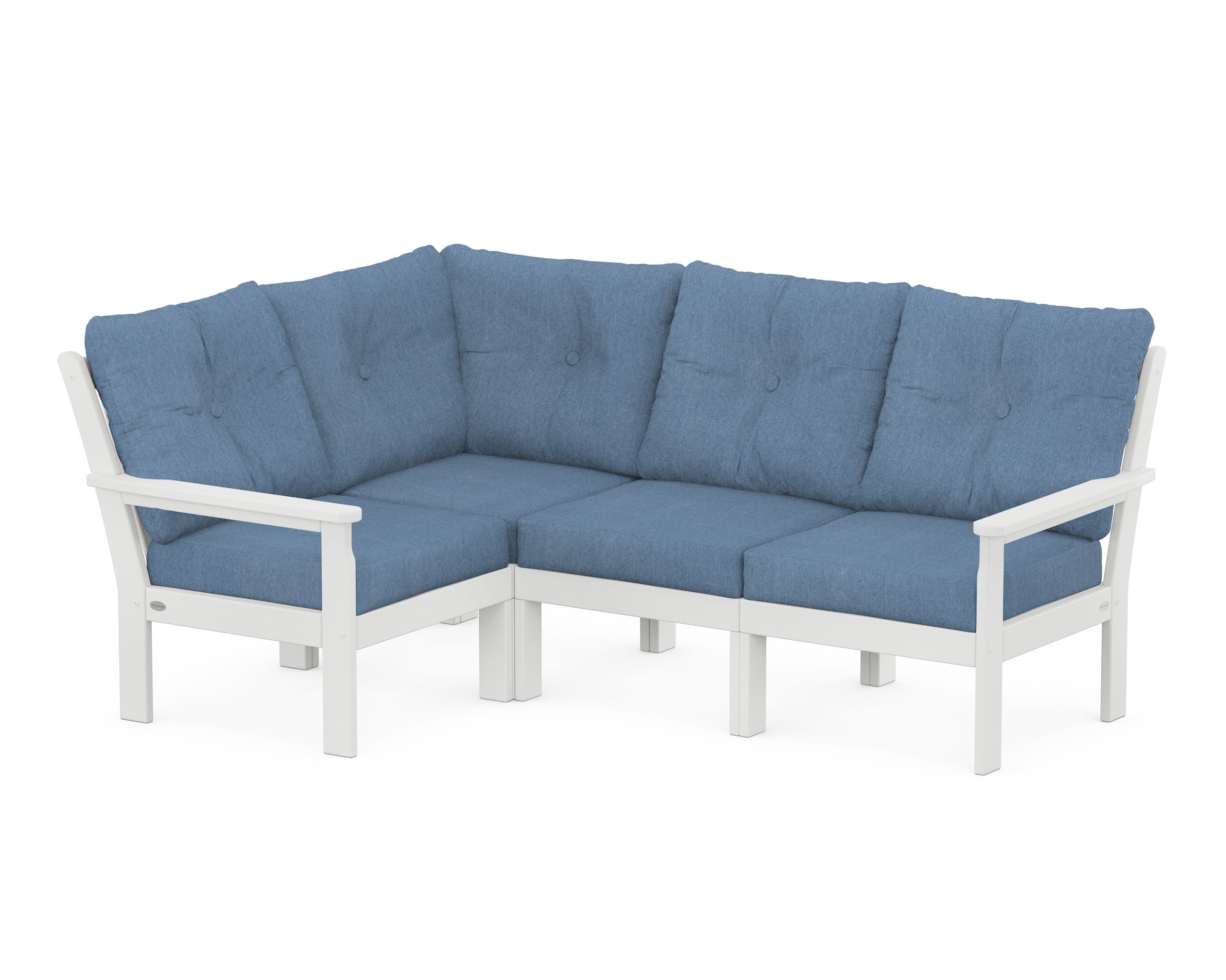 POLYWOOD Vineyard 4-Piece Sectional in White / Sky Blue