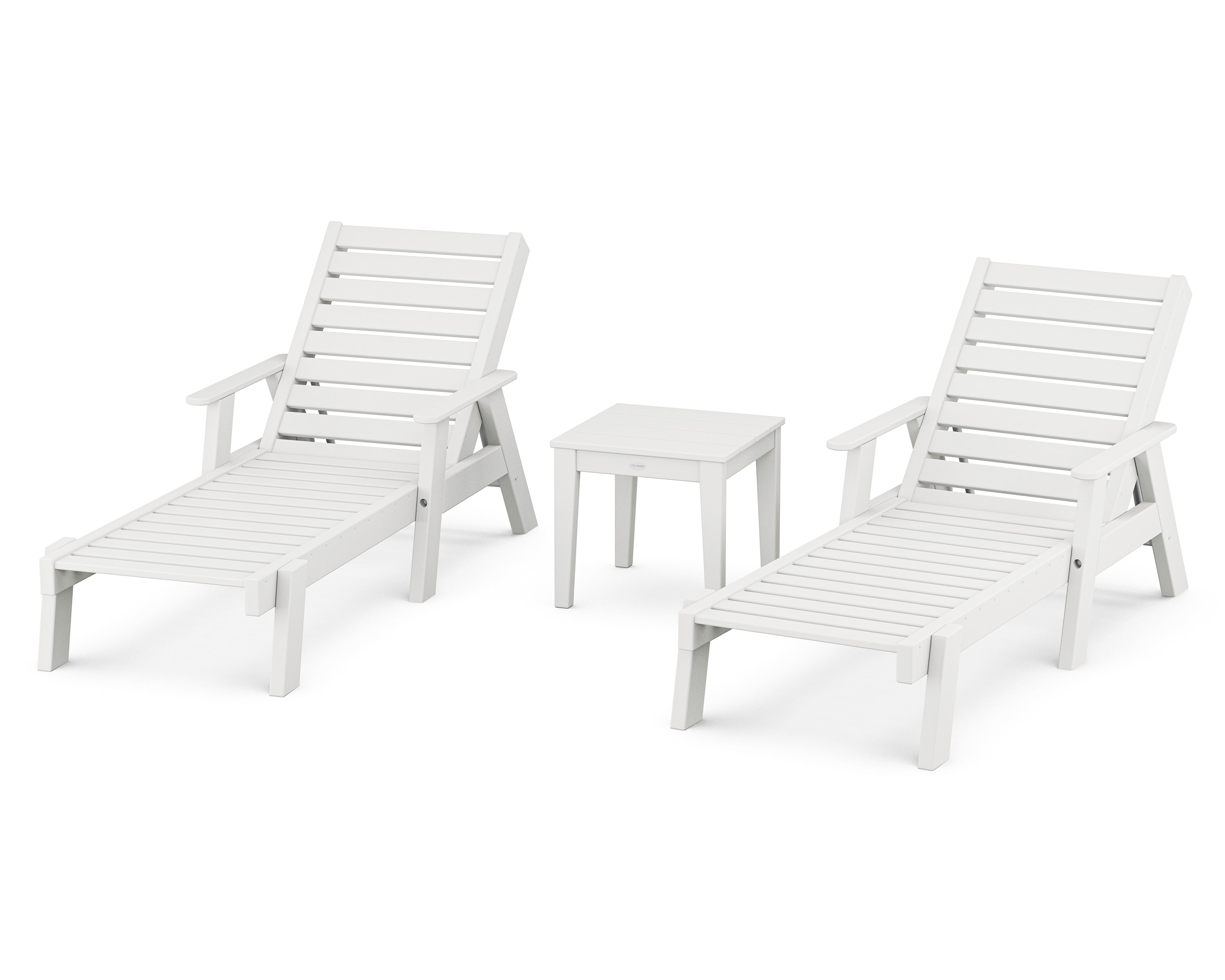 POLYWOOD Captain Chaise 3-Piece Set with Arms in White