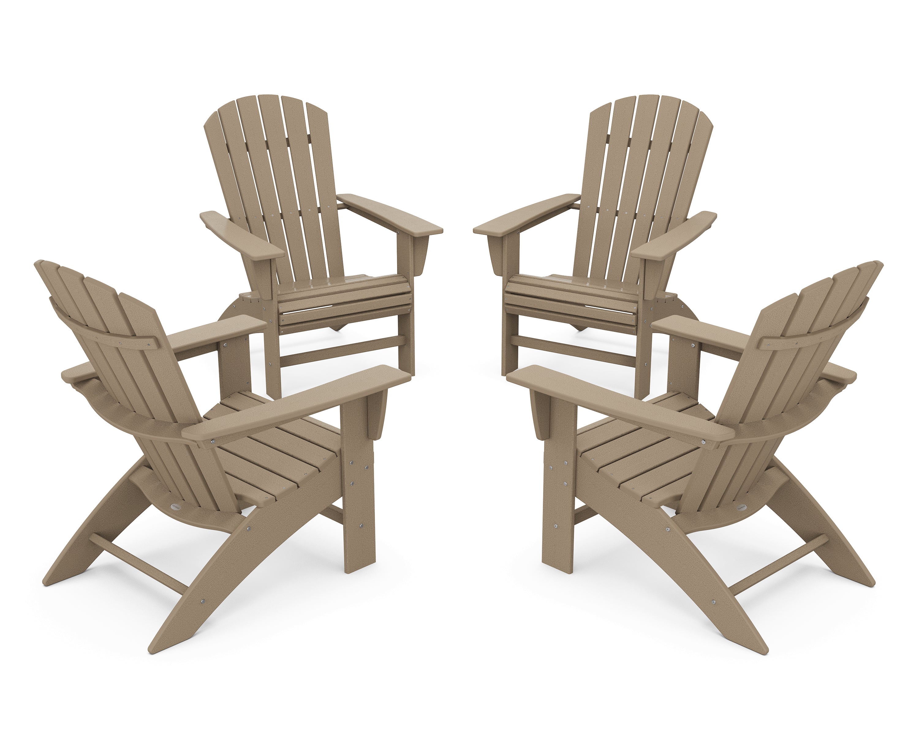 POLYWOOD 4-Piece Nautical Curveback Adirondack Chair Conversation Set in Vintage Sahara