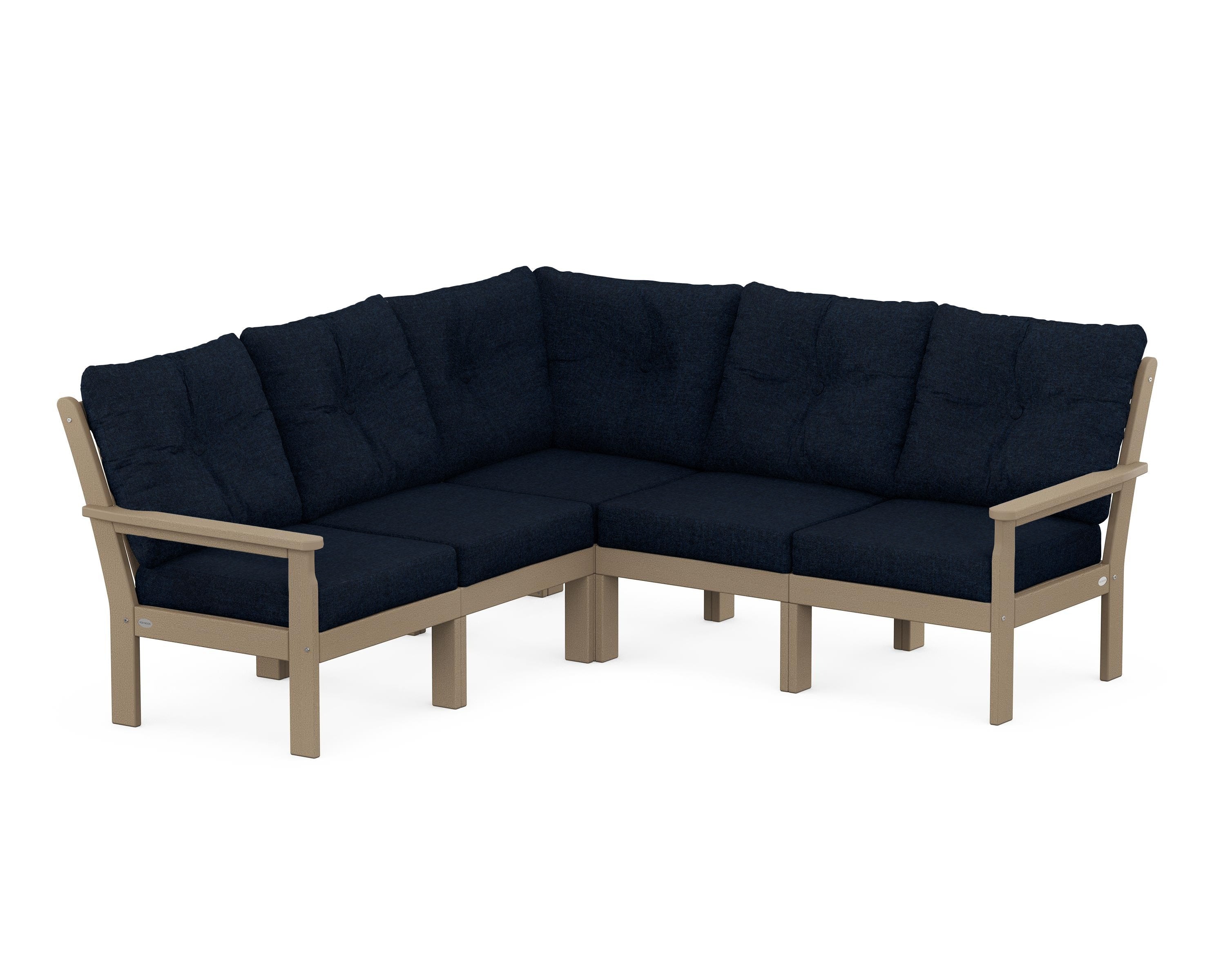 POLYWOOD Vineyard 5-Piece Sectional in Vintage Sahara / Marine Indigo