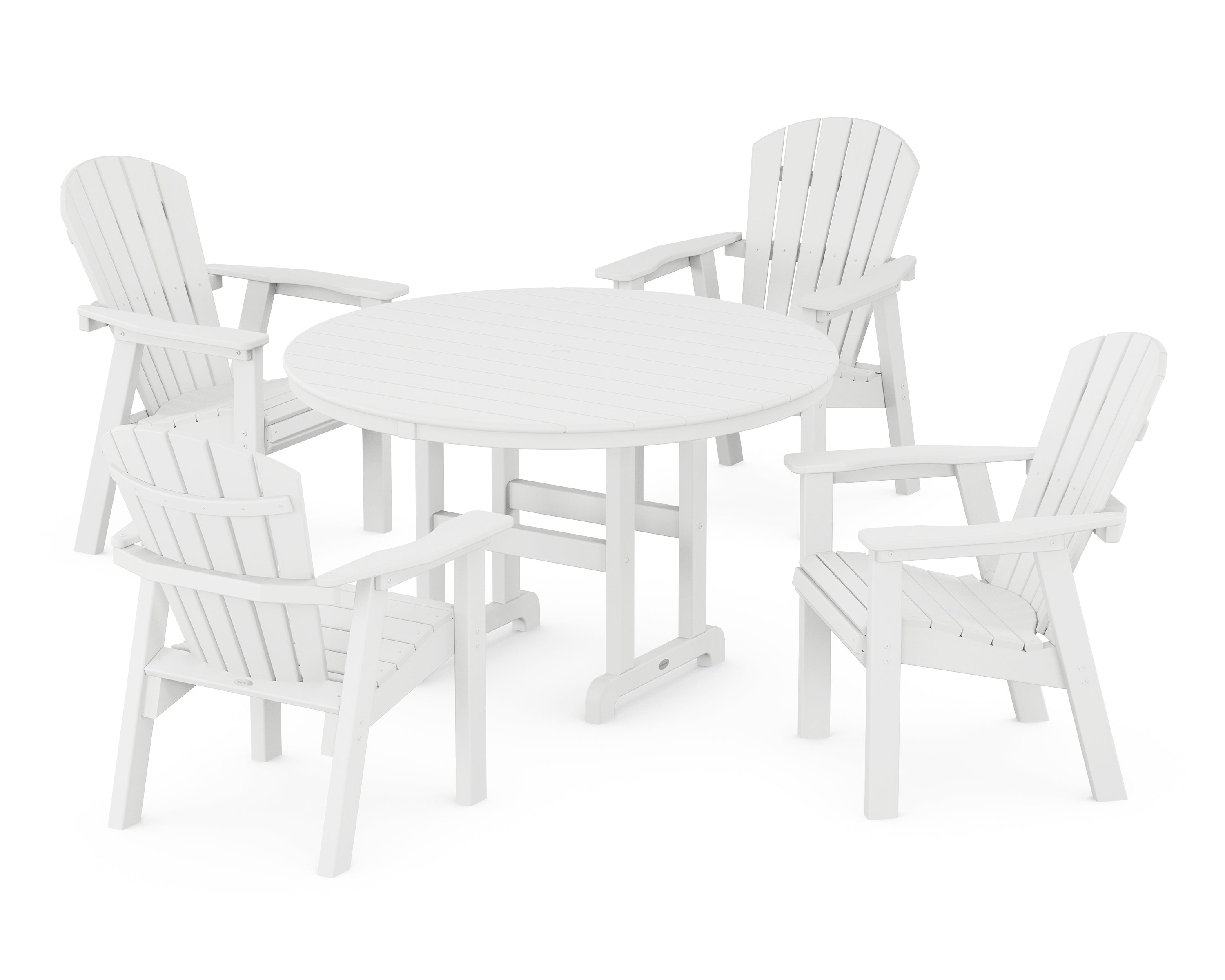 POLYWOOD® Seashell 5-Piece Round Farmhouse Dining Set in White