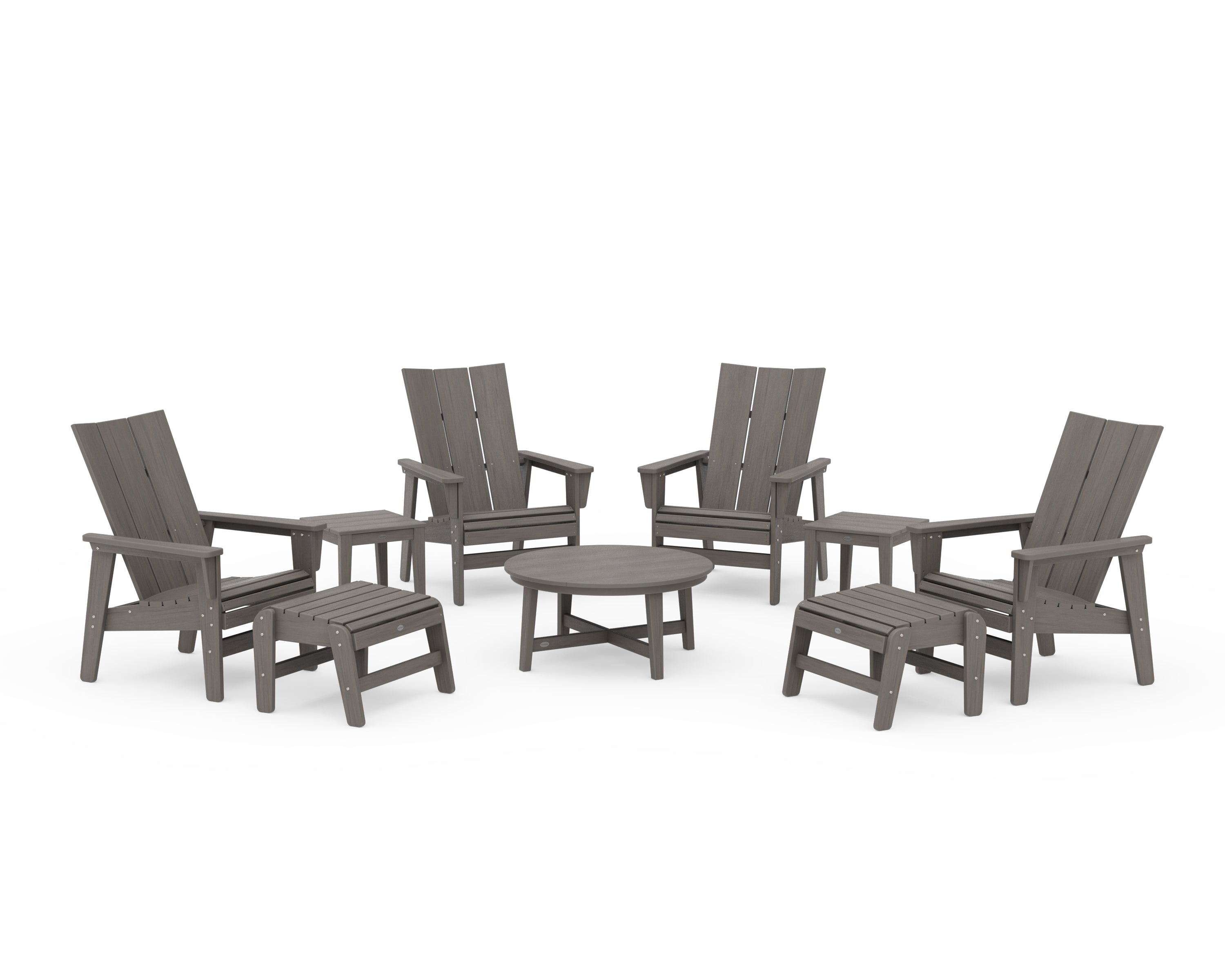 POLYWOOD Modern Grand Upright Adirondack 9-Piece Conversation Set in Driftwood
