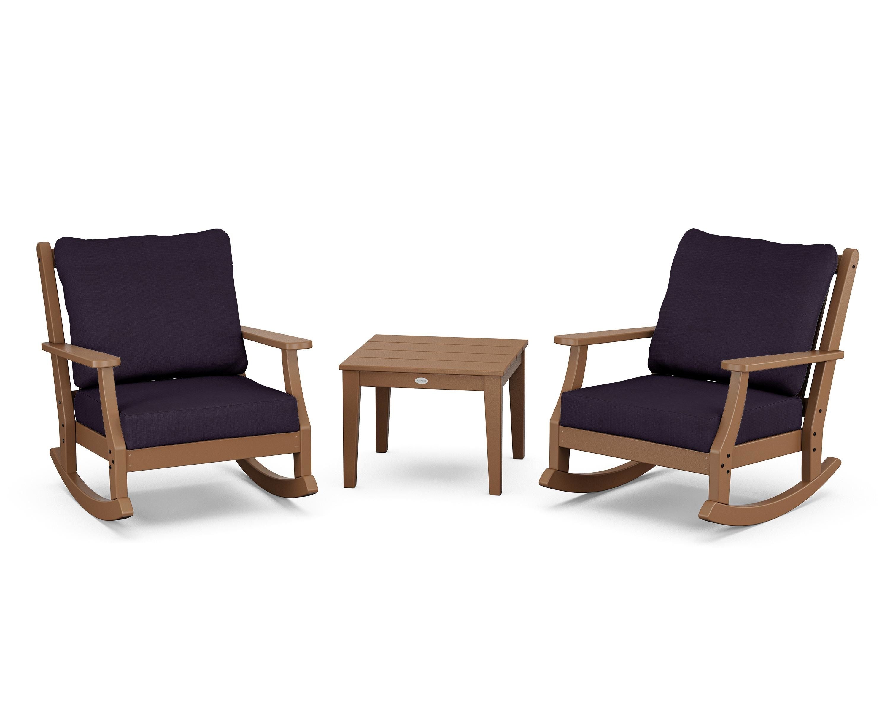 Country Living Wovendale 3-Piece Deep Seating Rocker Set in Teak / Navy Linen