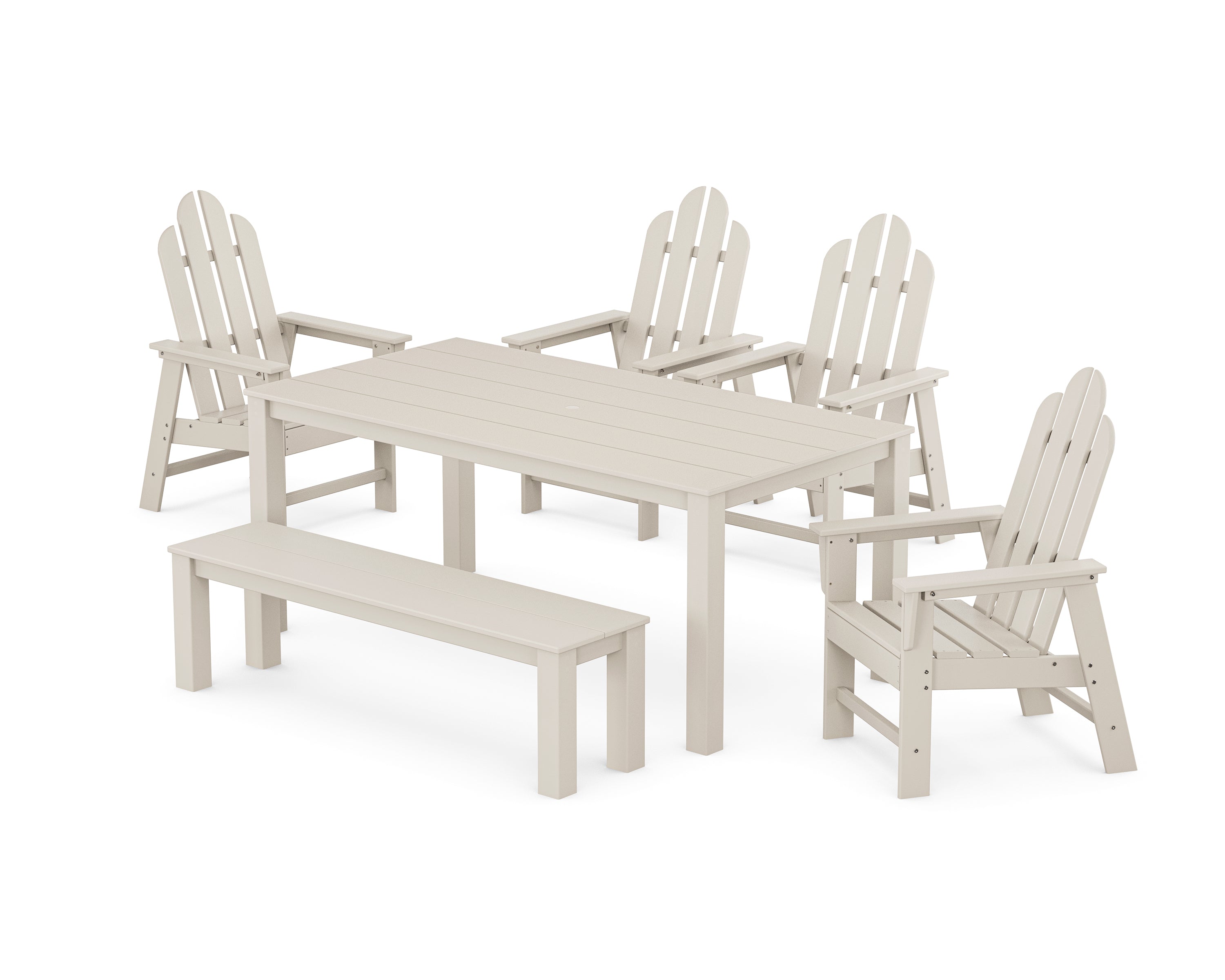 POLYWOOD Long Island 6-Piece Parsons Dining Set with Bench in Sand