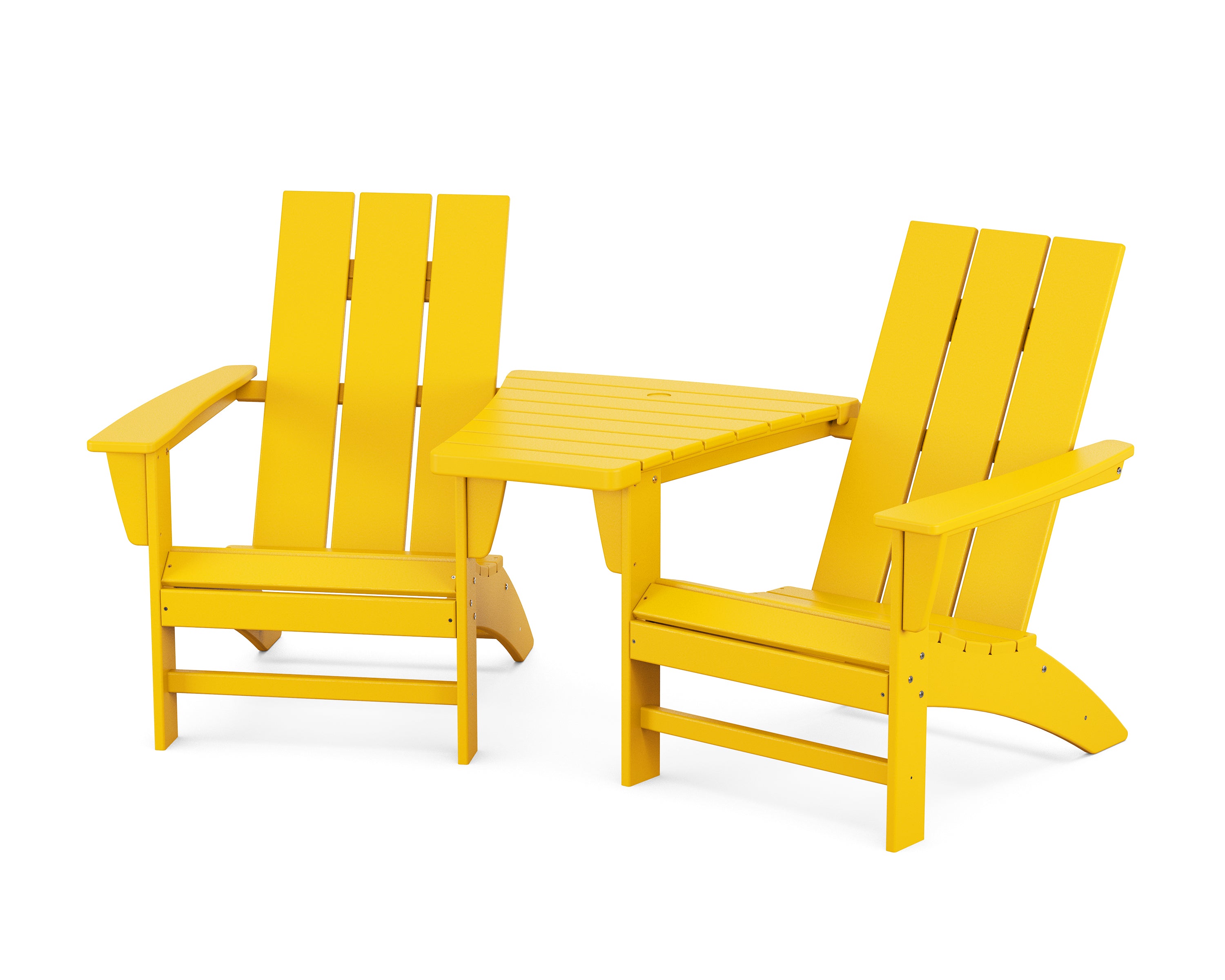 POLYWOOD® Modern 3-Piece Adirondack Set with Angled Connecting Table in Lemon