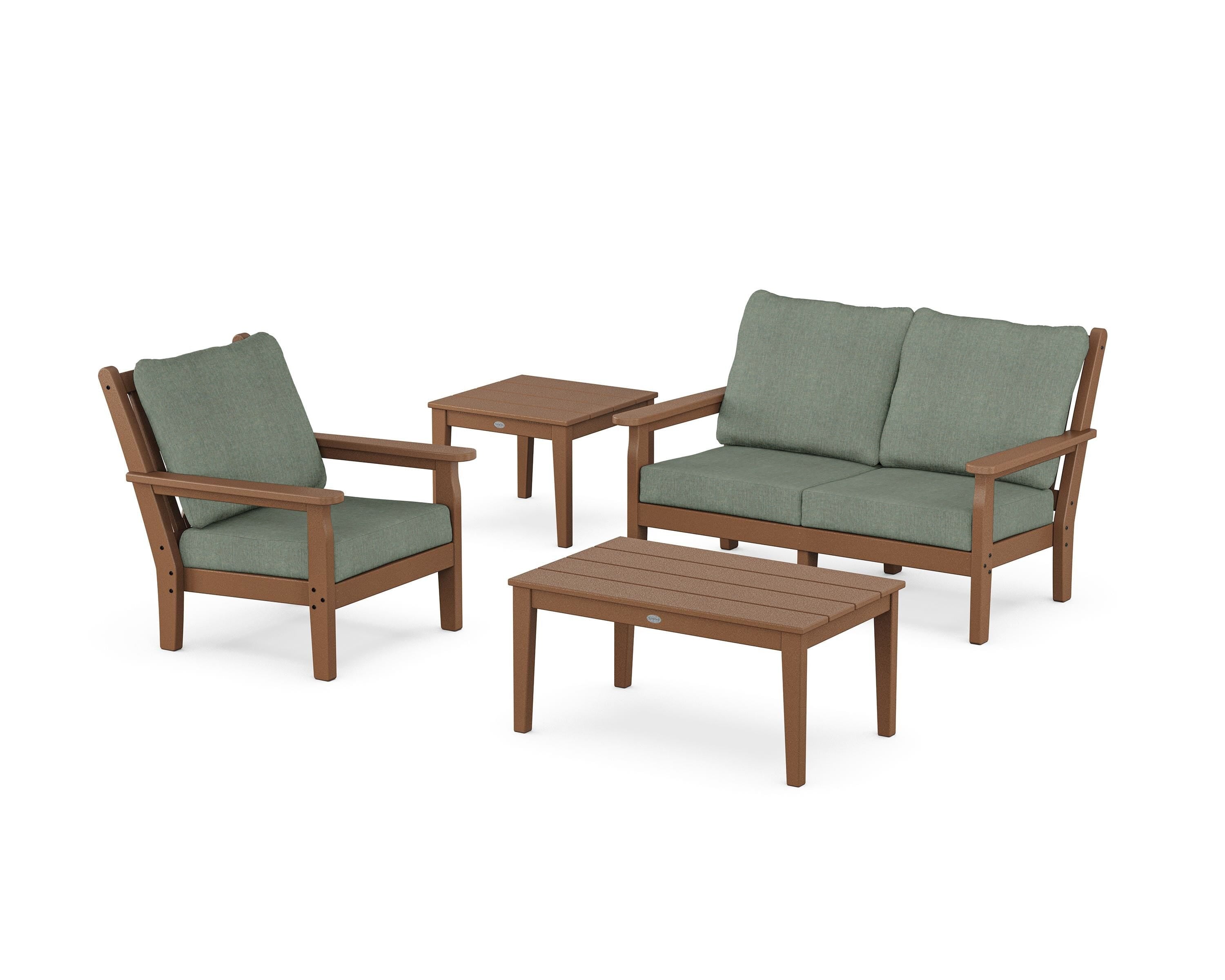 POLYWOOD Chippendale 4-Piece Deep Seating Set in Teak / Cast Sage