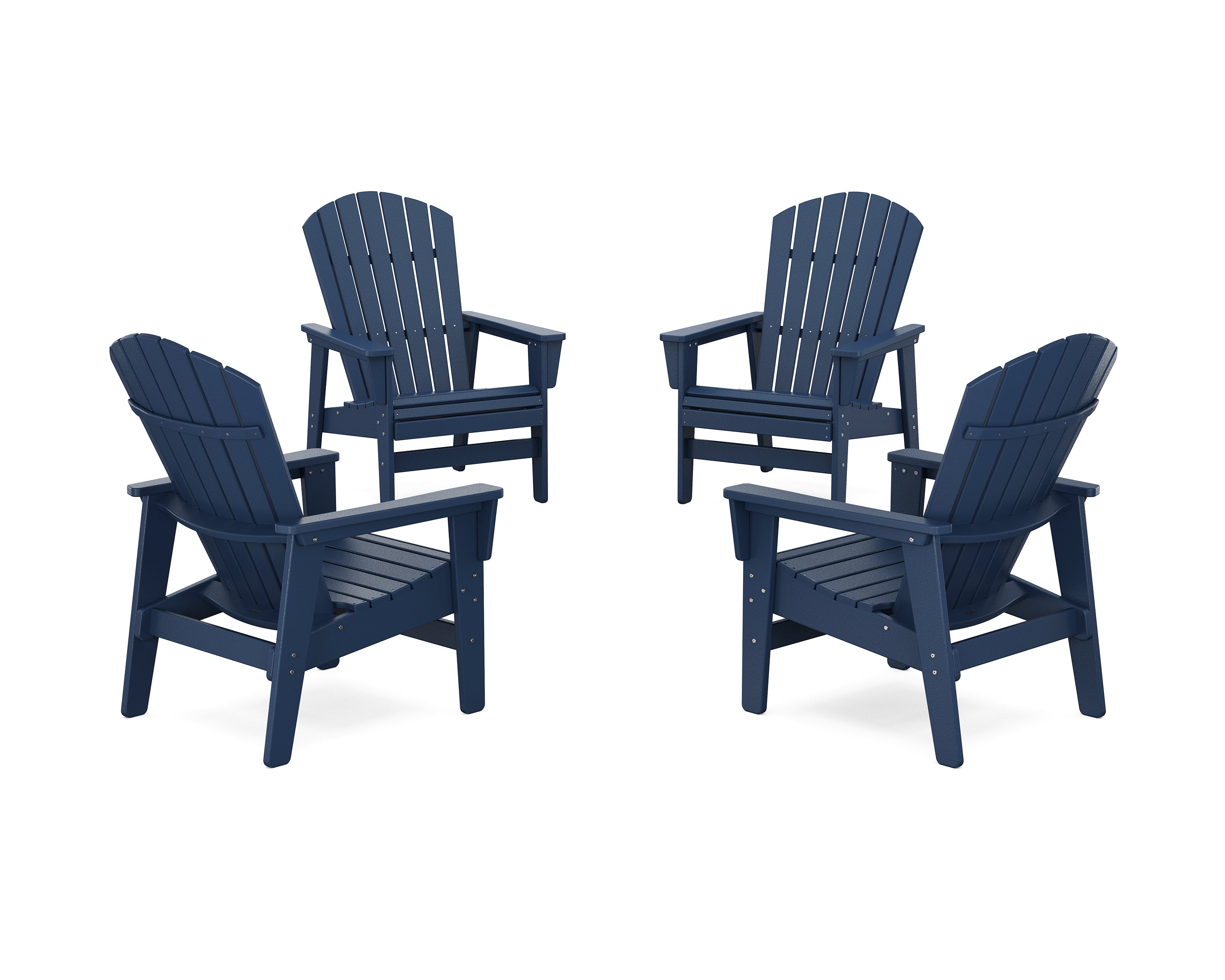 POLYWOOD 4-Piece Nautical Grand Upright Adirondack Chair Conversation Set in Navy