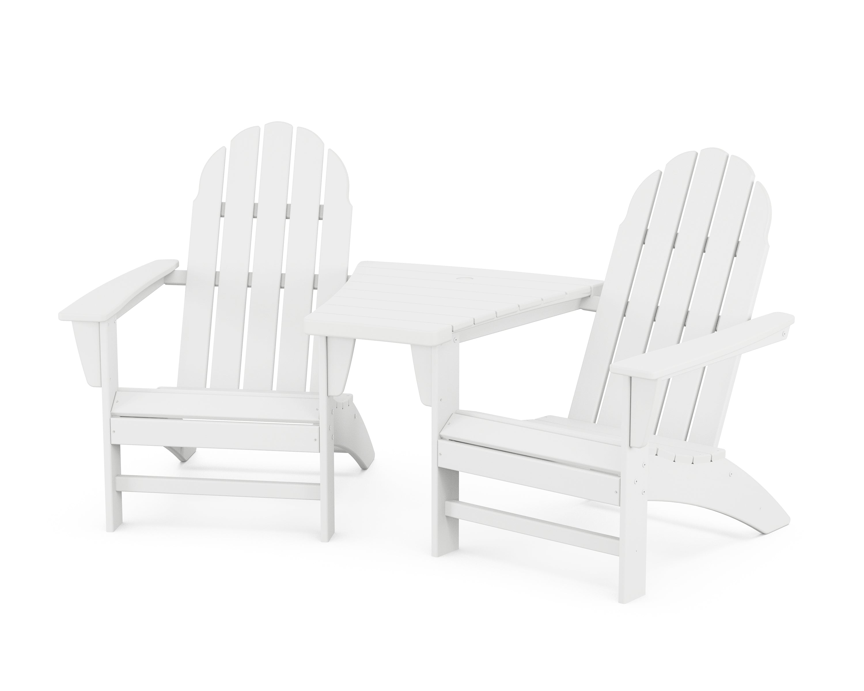 POLYWOOD® Vineyard 3-Piece Adirondack Set with Angled Connecting Table in White