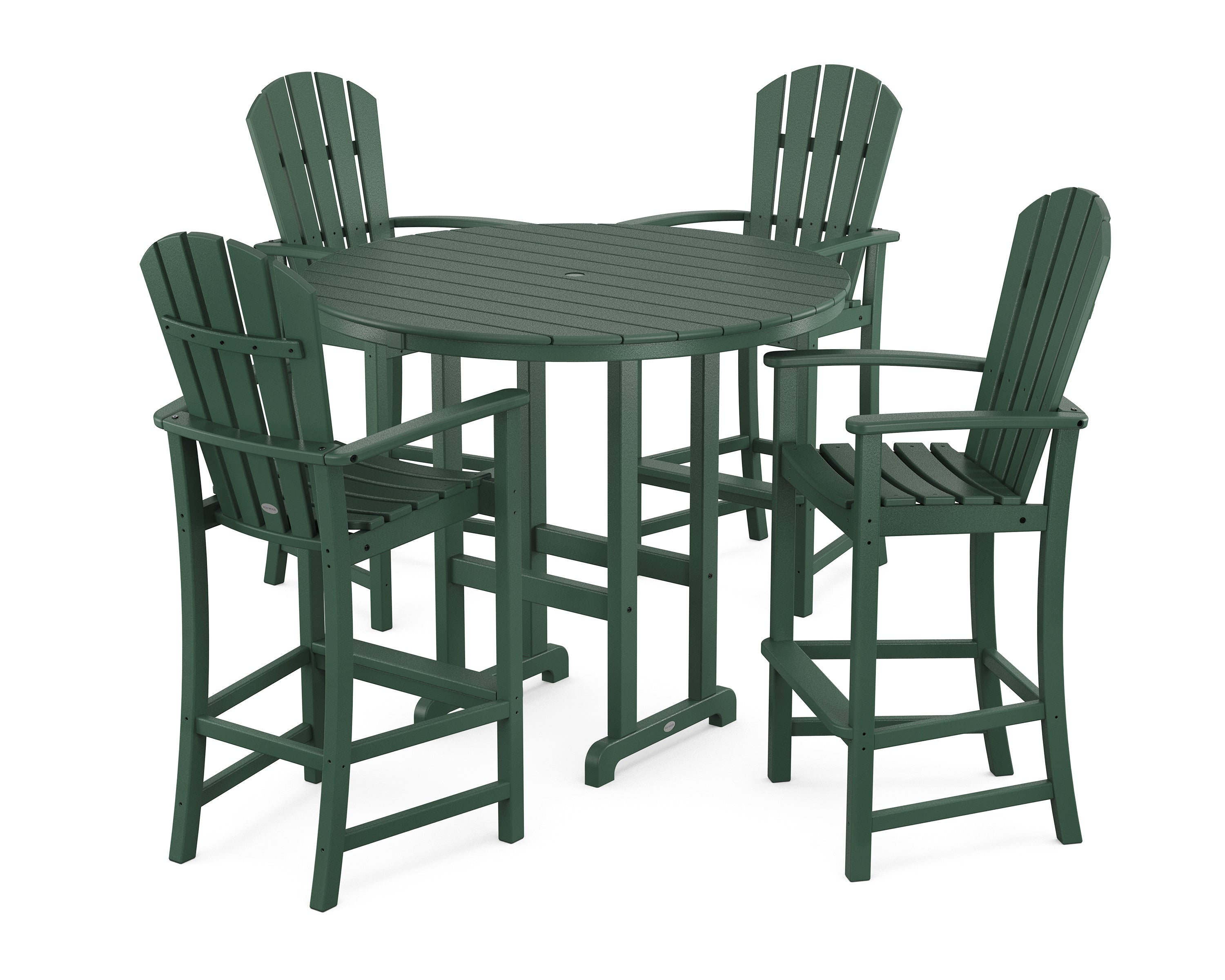 POLYWOOD® Palm Coast 5-Piece Round Farmhouse Bar Set in Green